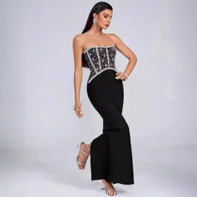 Midnight Luxe: Diamond Knit Backless Maxi Dress