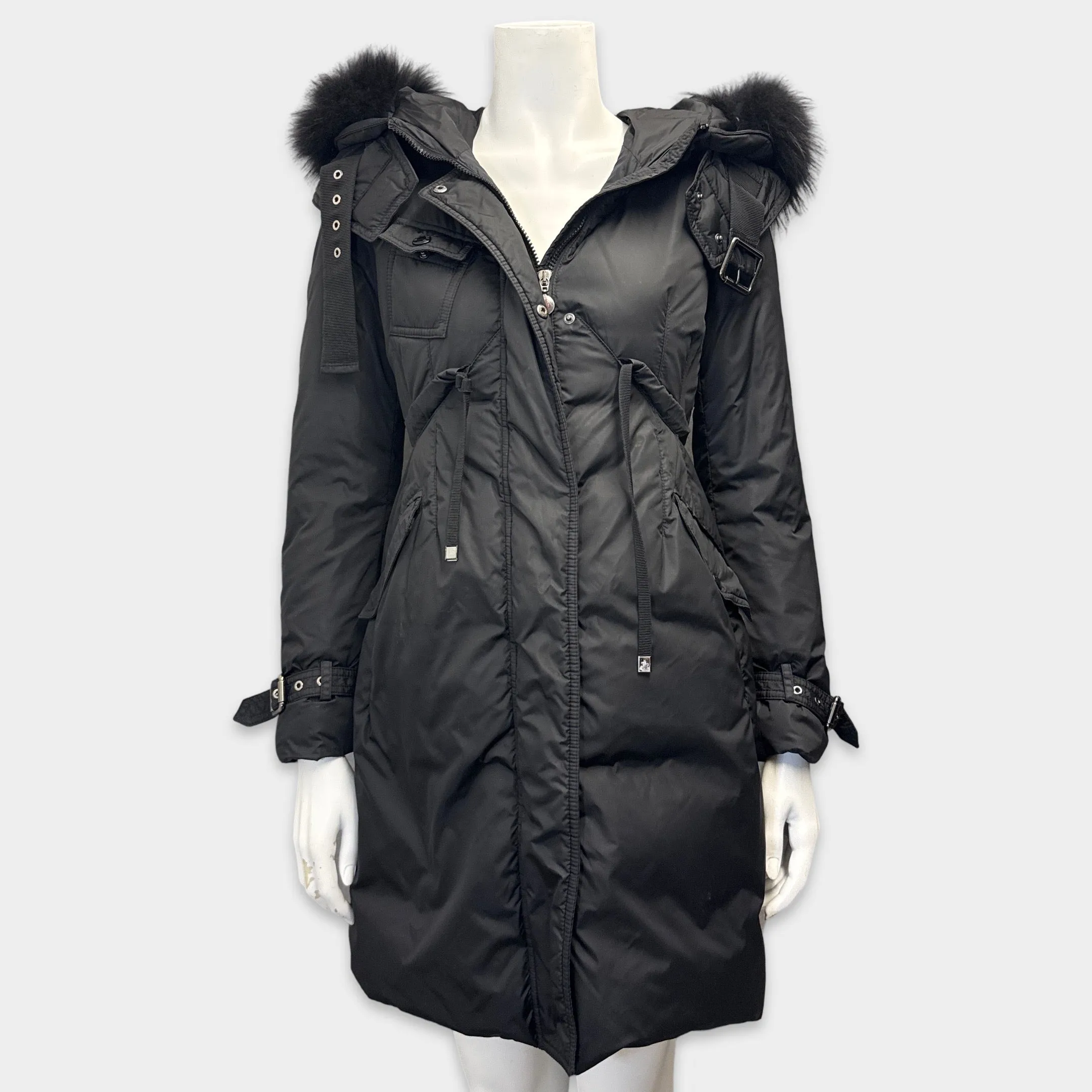 Moncler Women's Black Puffer Parka Coat With Fur Hood