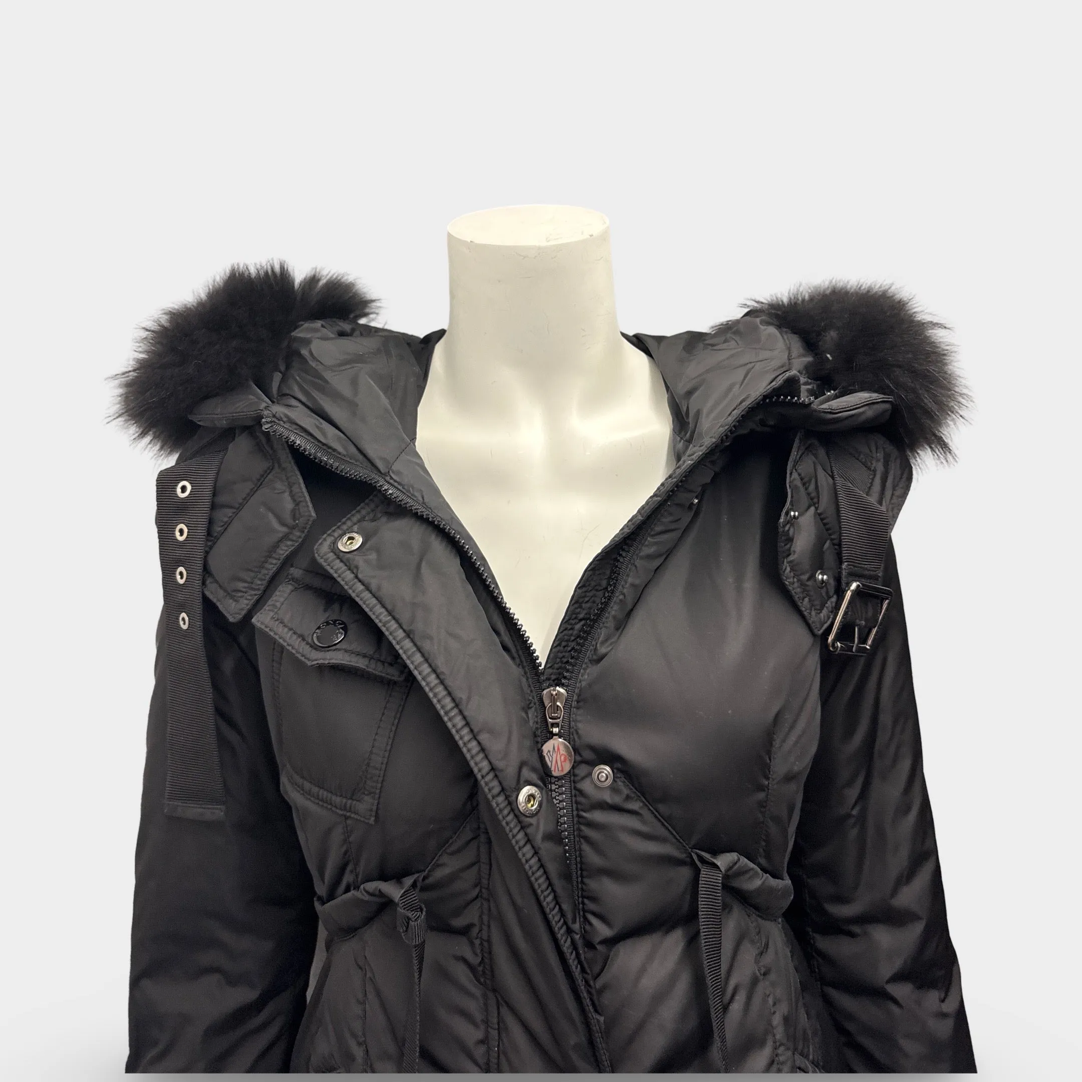 Moncler Women's Black Puffer Parka Coat With Fur Hood