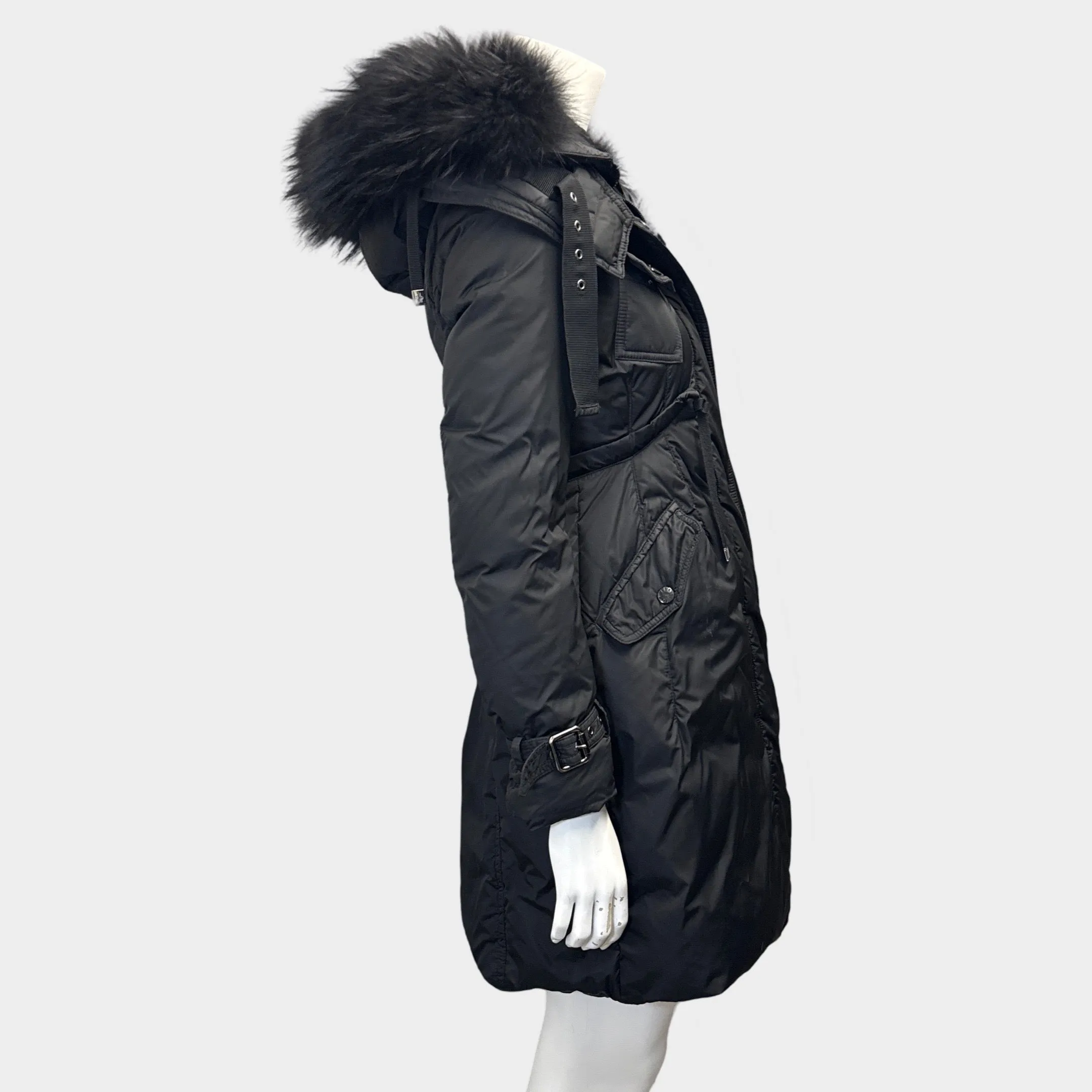 Moncler Women's Black Puffer Parka Coat With Fur Hood