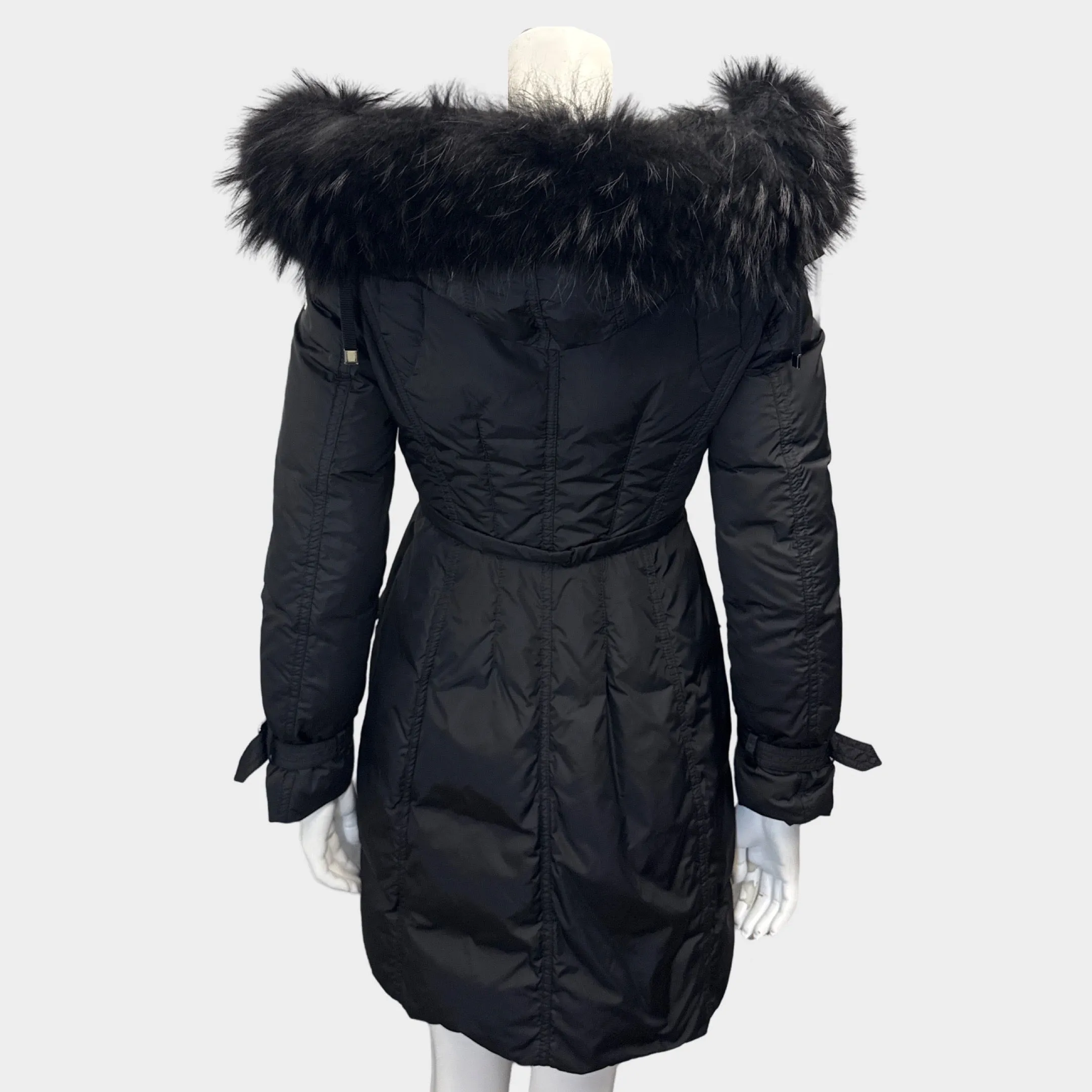 Moncler Women's Black Puffer Parka Coat With Fur Hood