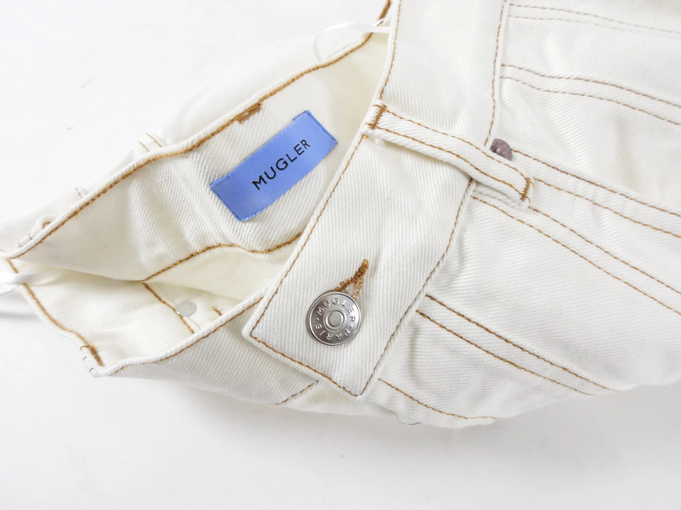 Mugler Cream Seamed Twist Denim Jeans - FR38 / USA 6