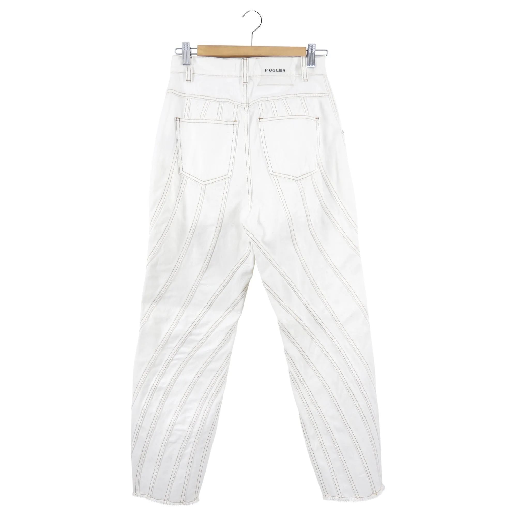 Mugler Cream Seamed Twist Denim Jeans - FR38 / USA 6