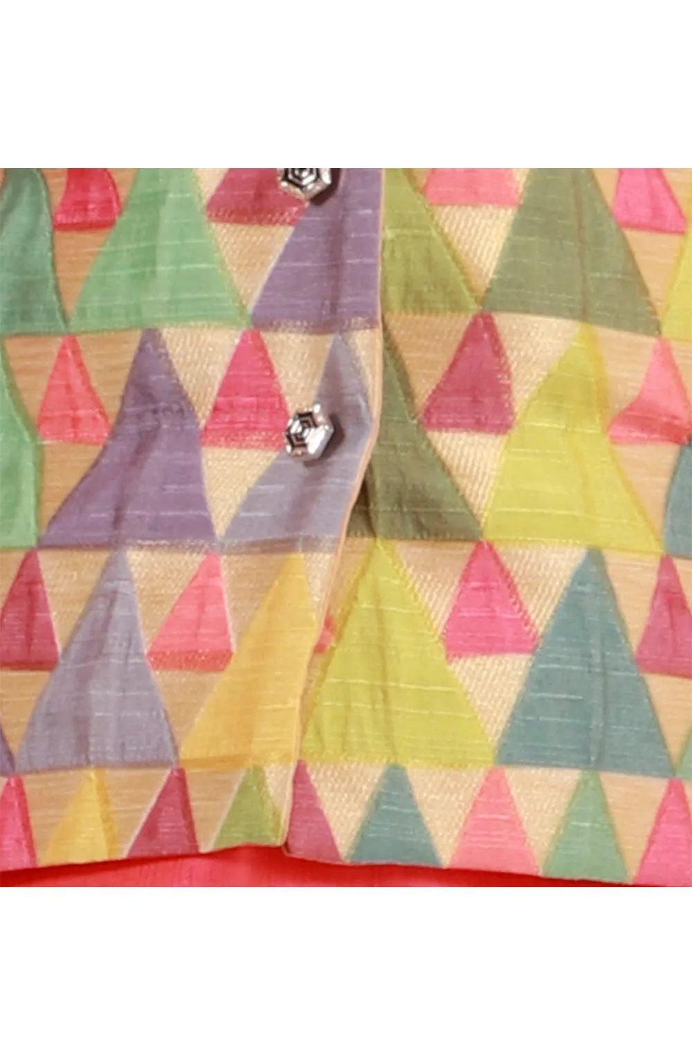 Multicolor silk jacket with peach kurta pyjama set