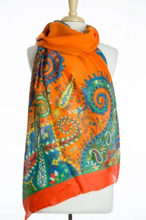 Orange Floral Geo Print Scarf
