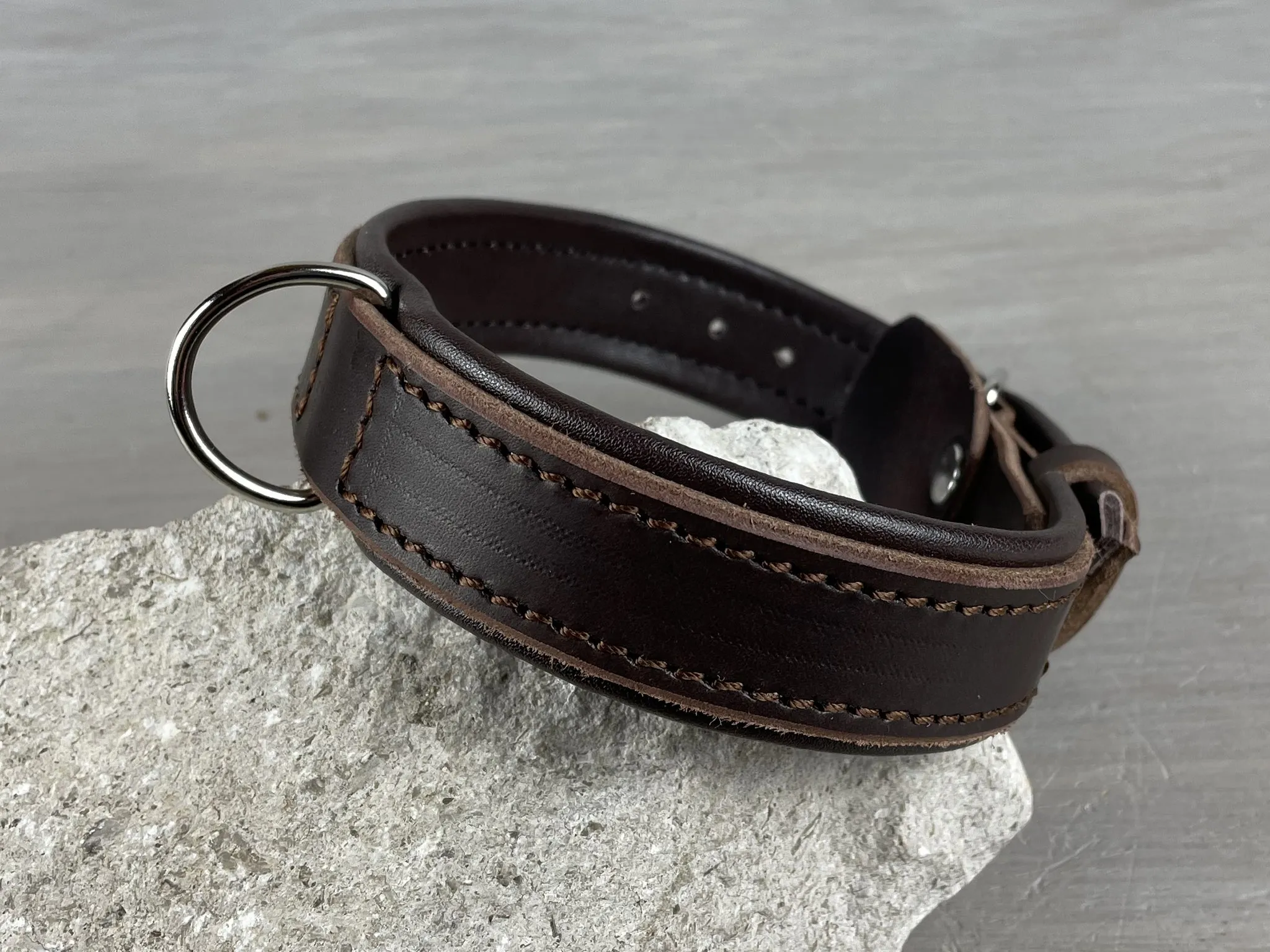 Padded Leather Dog Collar with Central Leash Attachment
