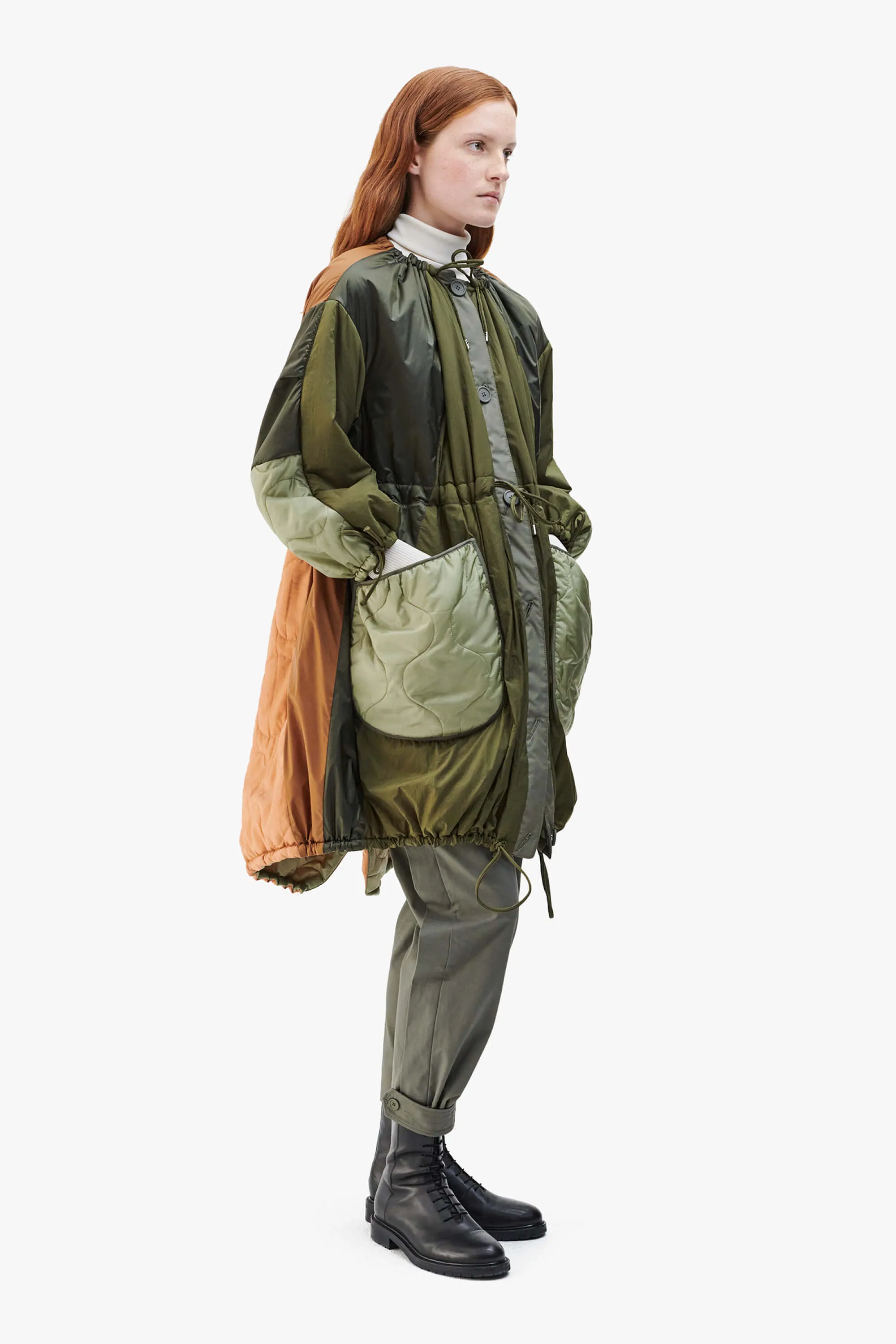 Patchwork Parachute Parka - Olive / Olive