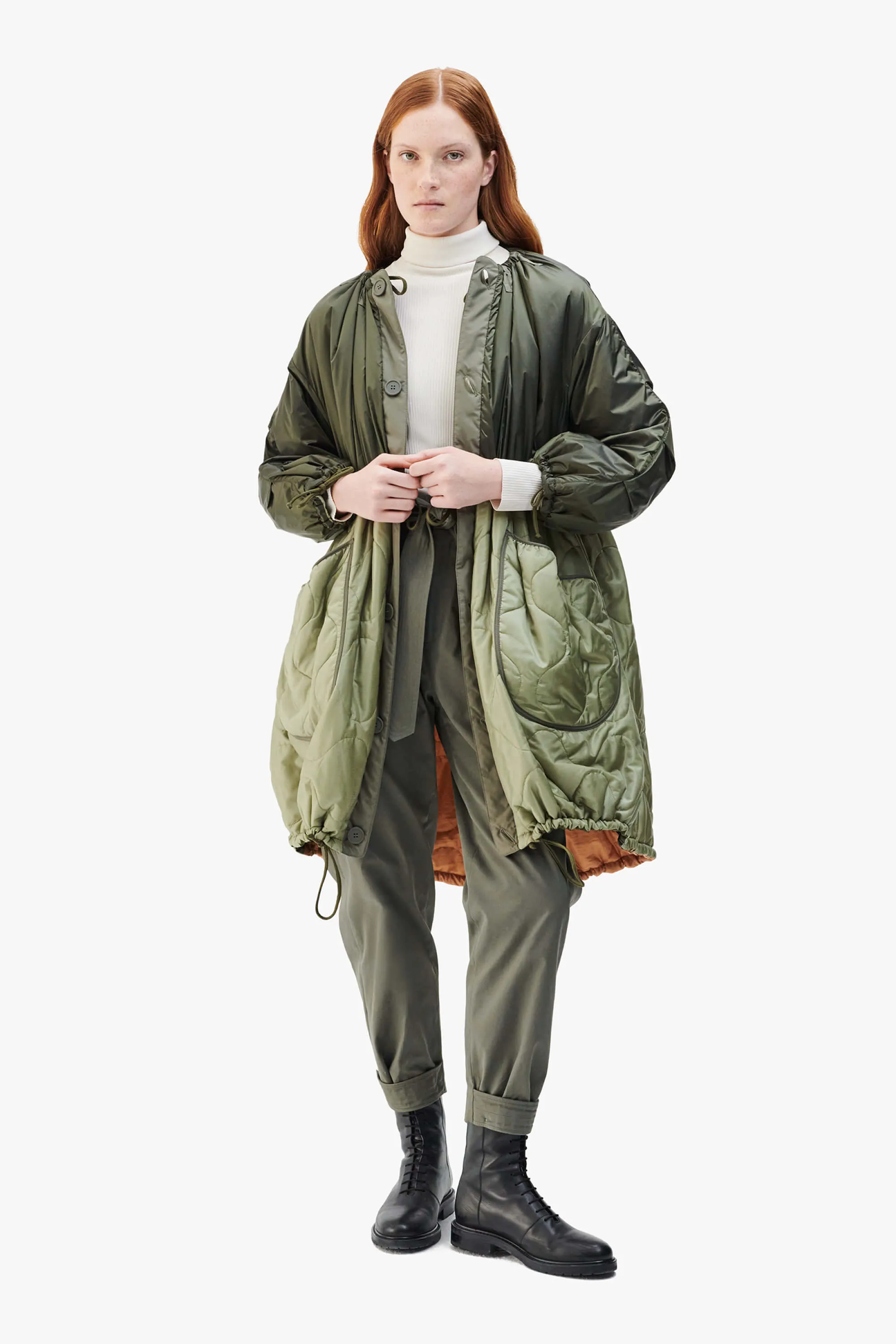 Patchwork Parachute Parka - Olive / Olive
