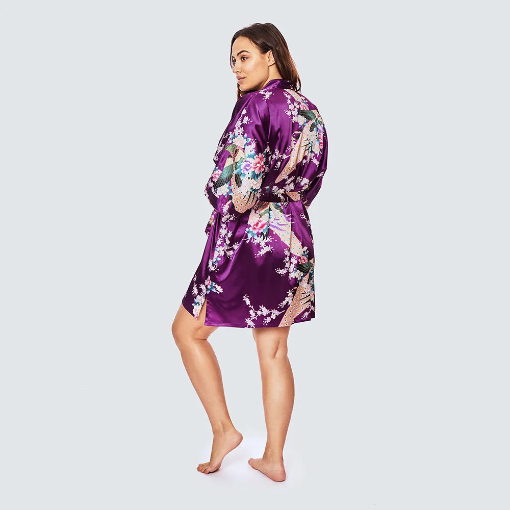 Peacock & Blossoms Short Kimono Robe (Plus Size)
