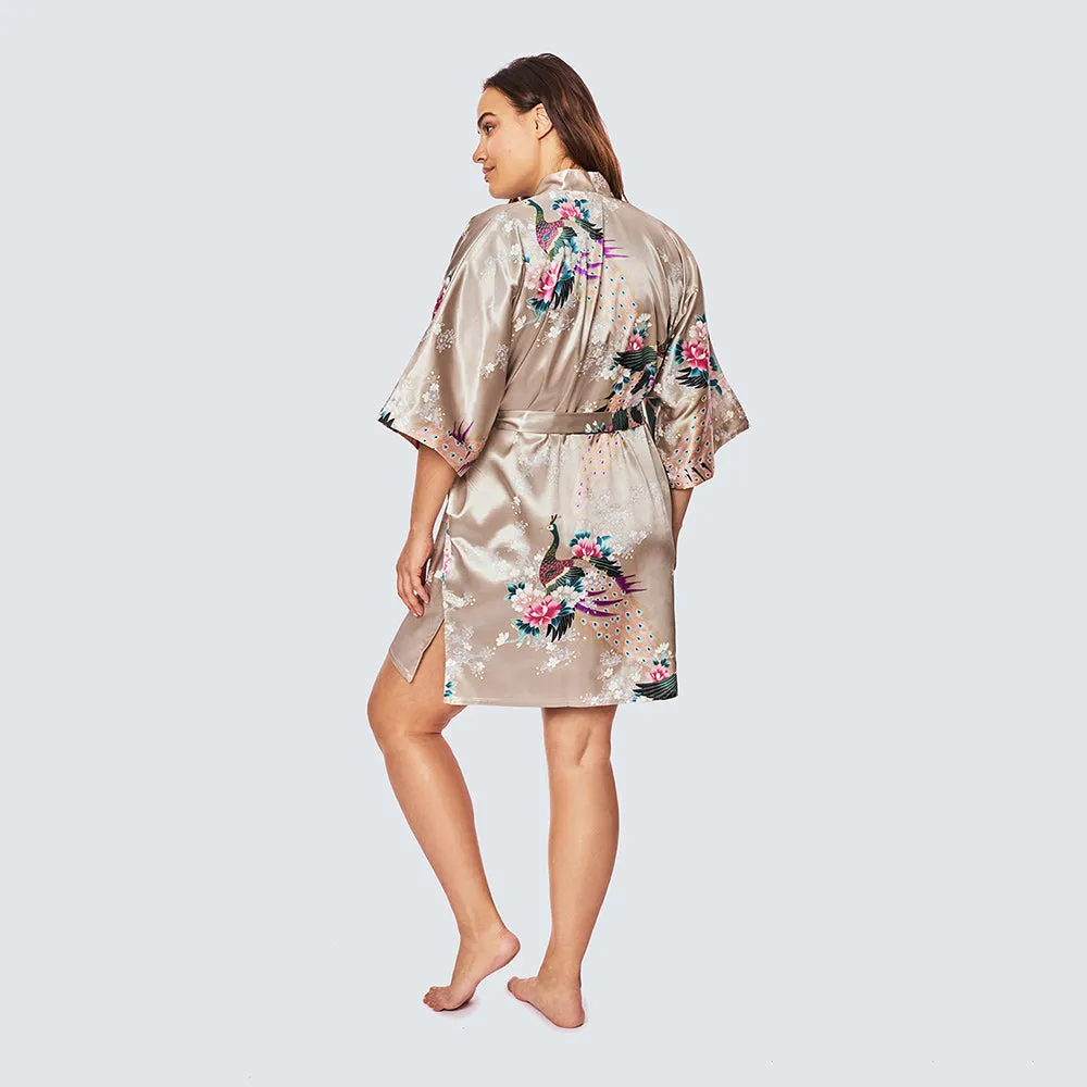 Peacock & Blossoms Short Kimono Robe (Plus Size)