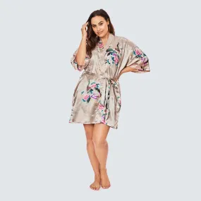 Peacock & Blossoms Short Kimono Robe (Plus Size)