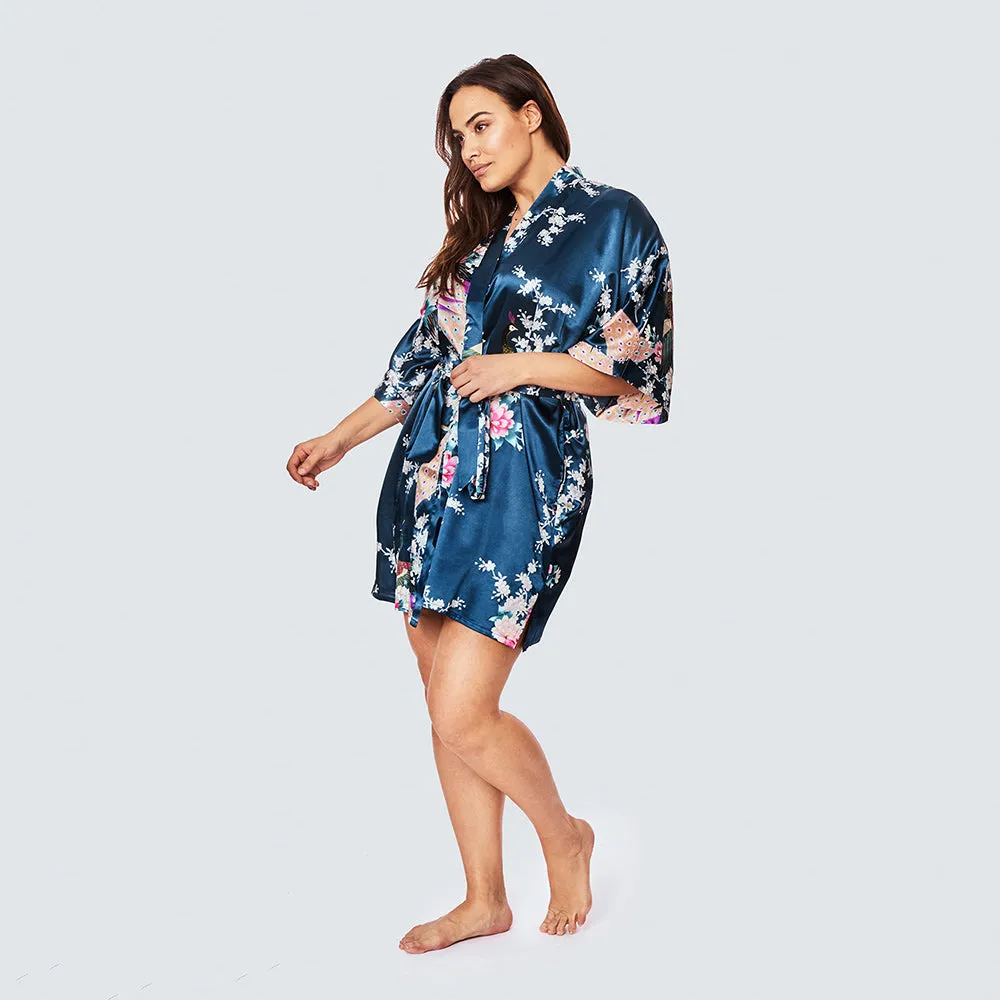 Peacock & Blossoms Short Kimono Robe (Plus Size)