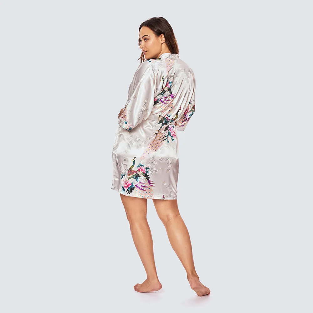 Peacock & Blossoms Short Kimono Robe (Plus Size)