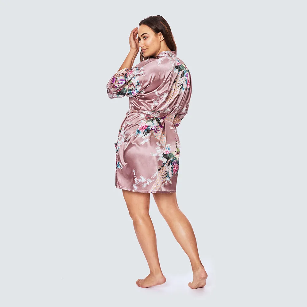 Peacock & Blossoms Short Kimono Robe (Plus Size)