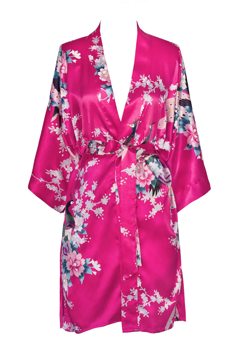 Peacock & Blossoms Short Kimono Robe