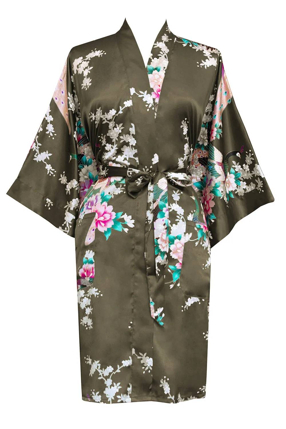 Peacock & Blossoms Short Kimono Robe