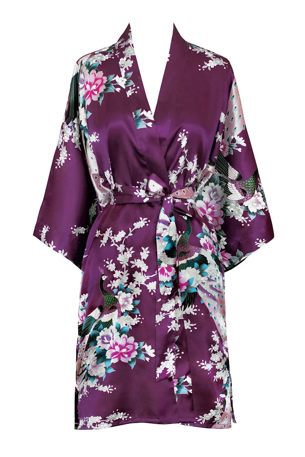 Peacock & Blossoms Short Kimono Robe