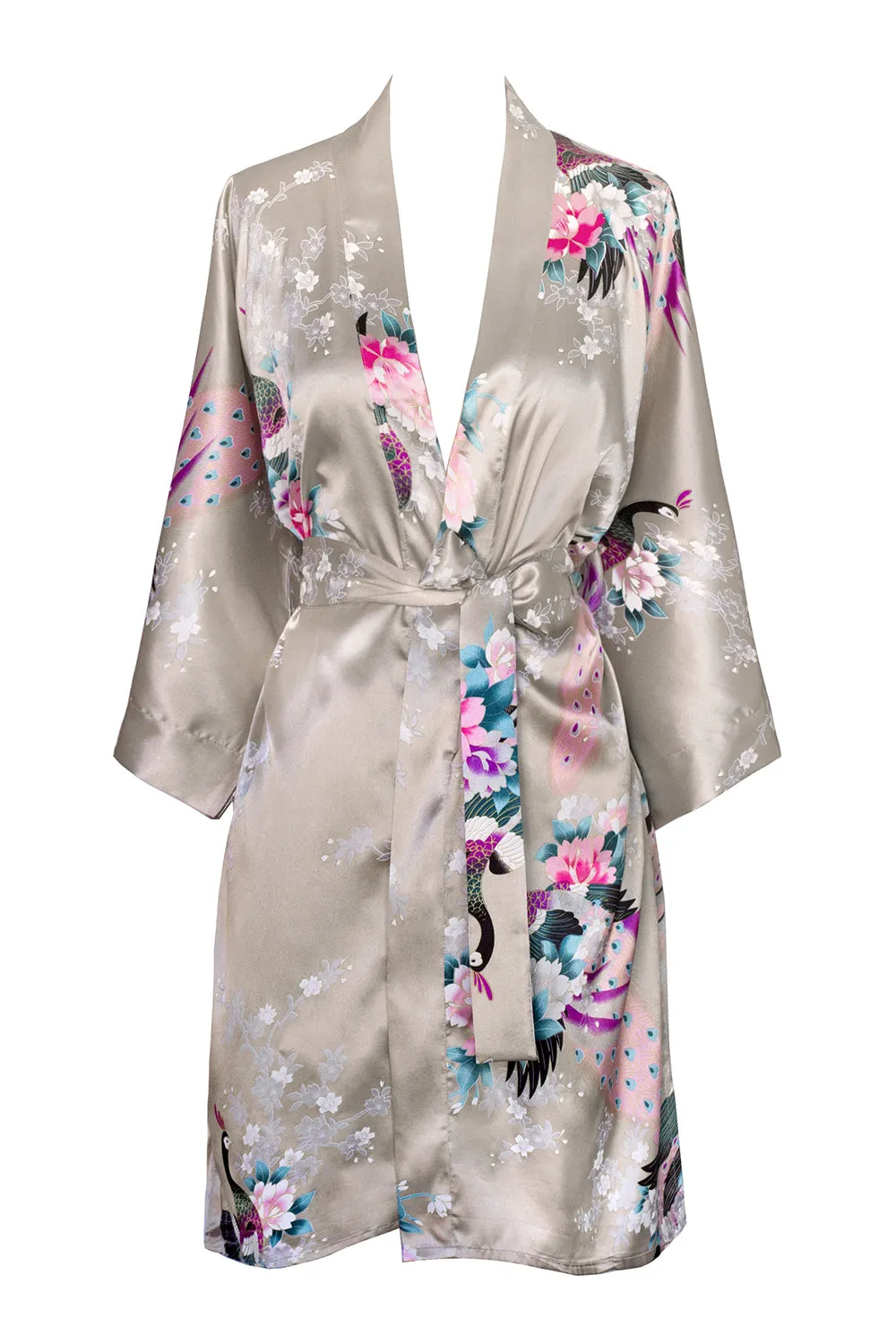 Peacock & Blossoms Short Kimono Robe