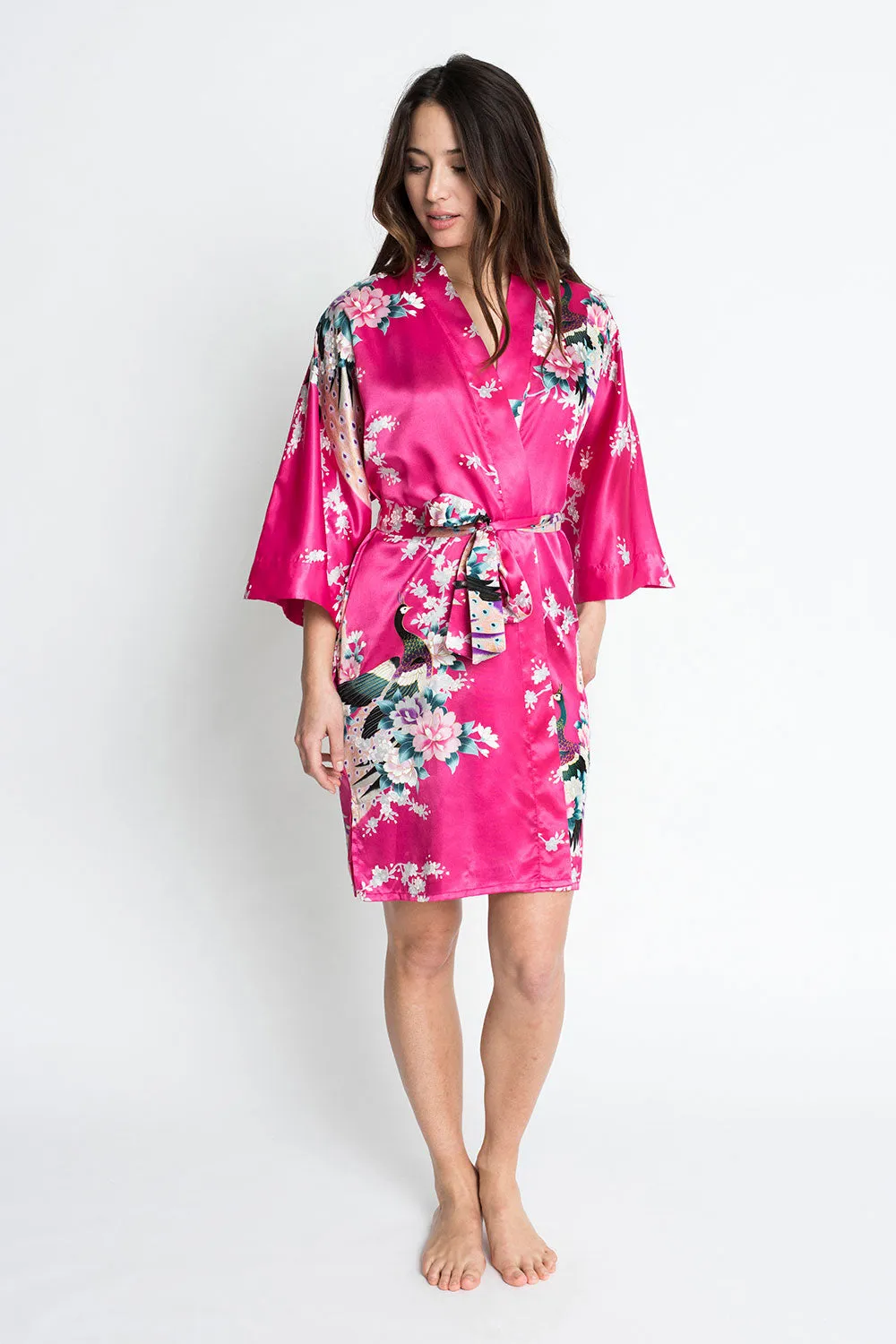 Peacock & Blossoms Short Kimono Robe