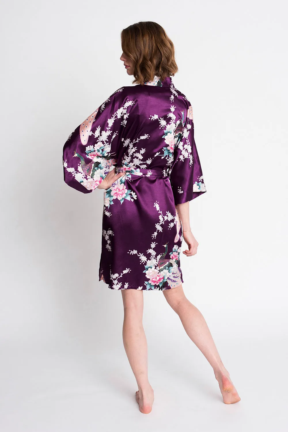 Peacock & Blossoms Short Kimono Robe