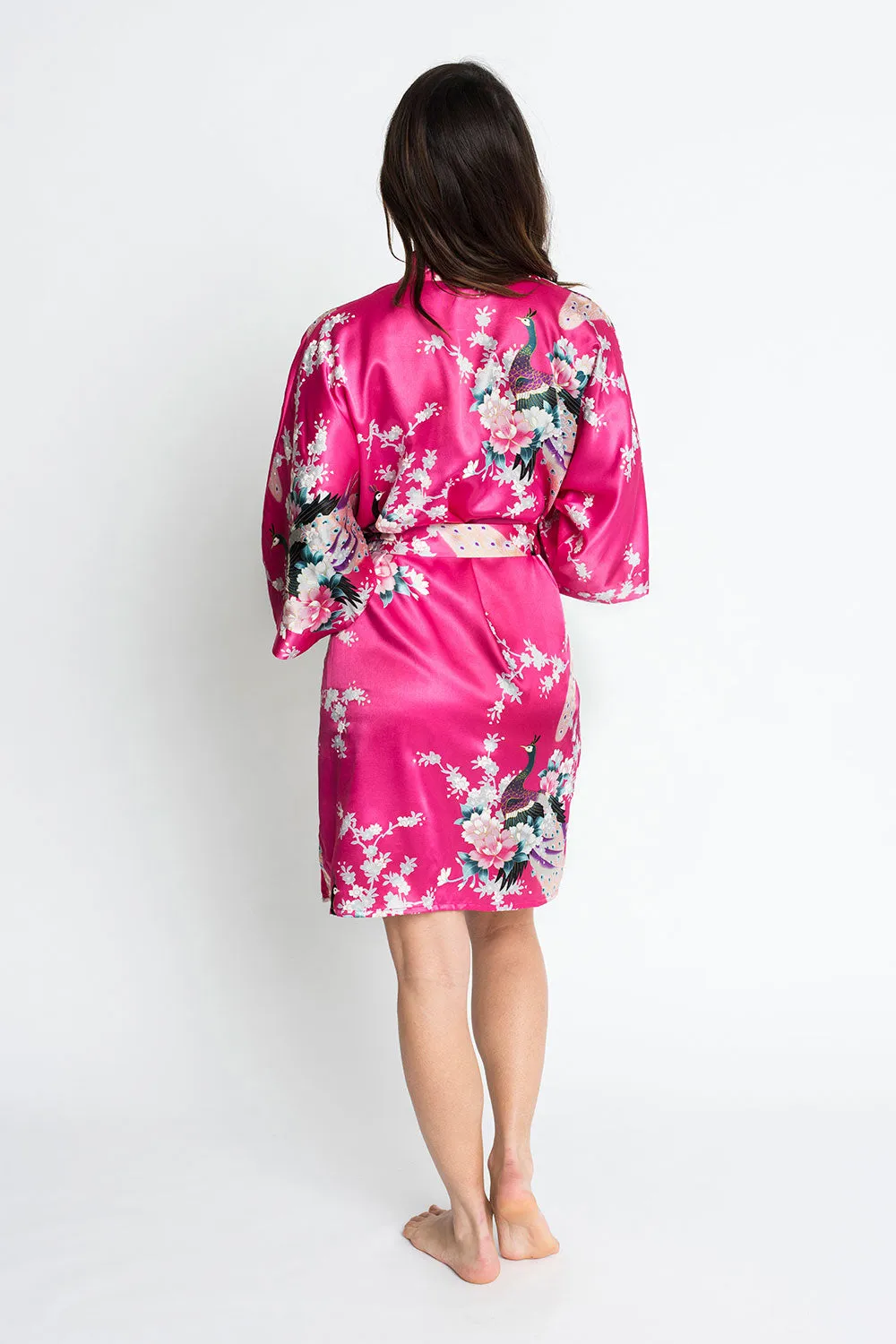 Peacock & Blossoms Short Kimono Robe