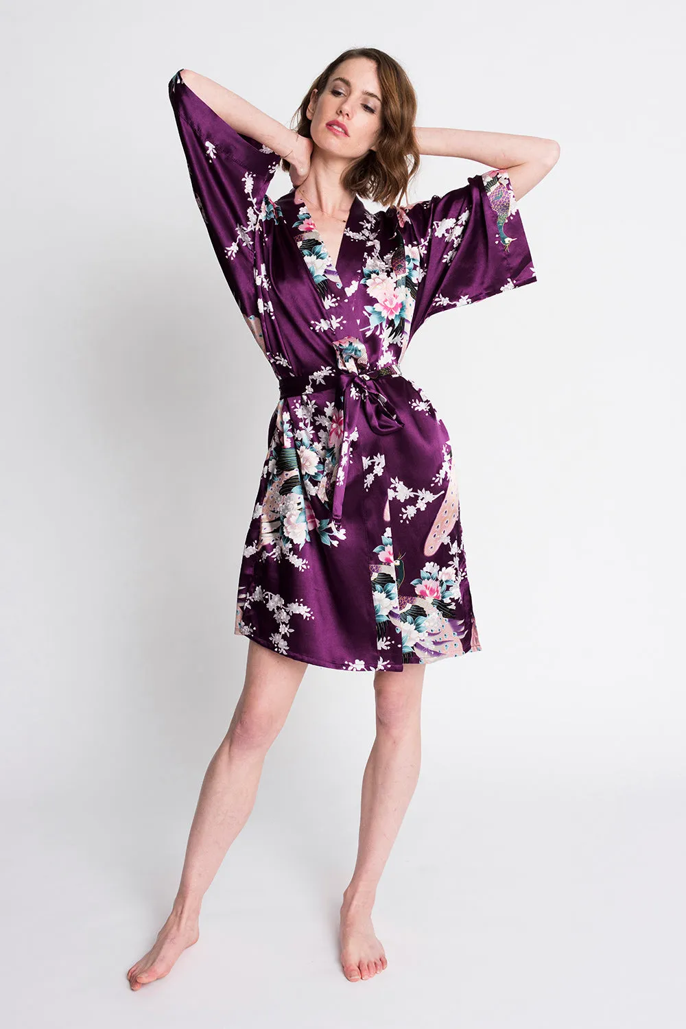 Peacock & Blossoms Short Kimono Robe