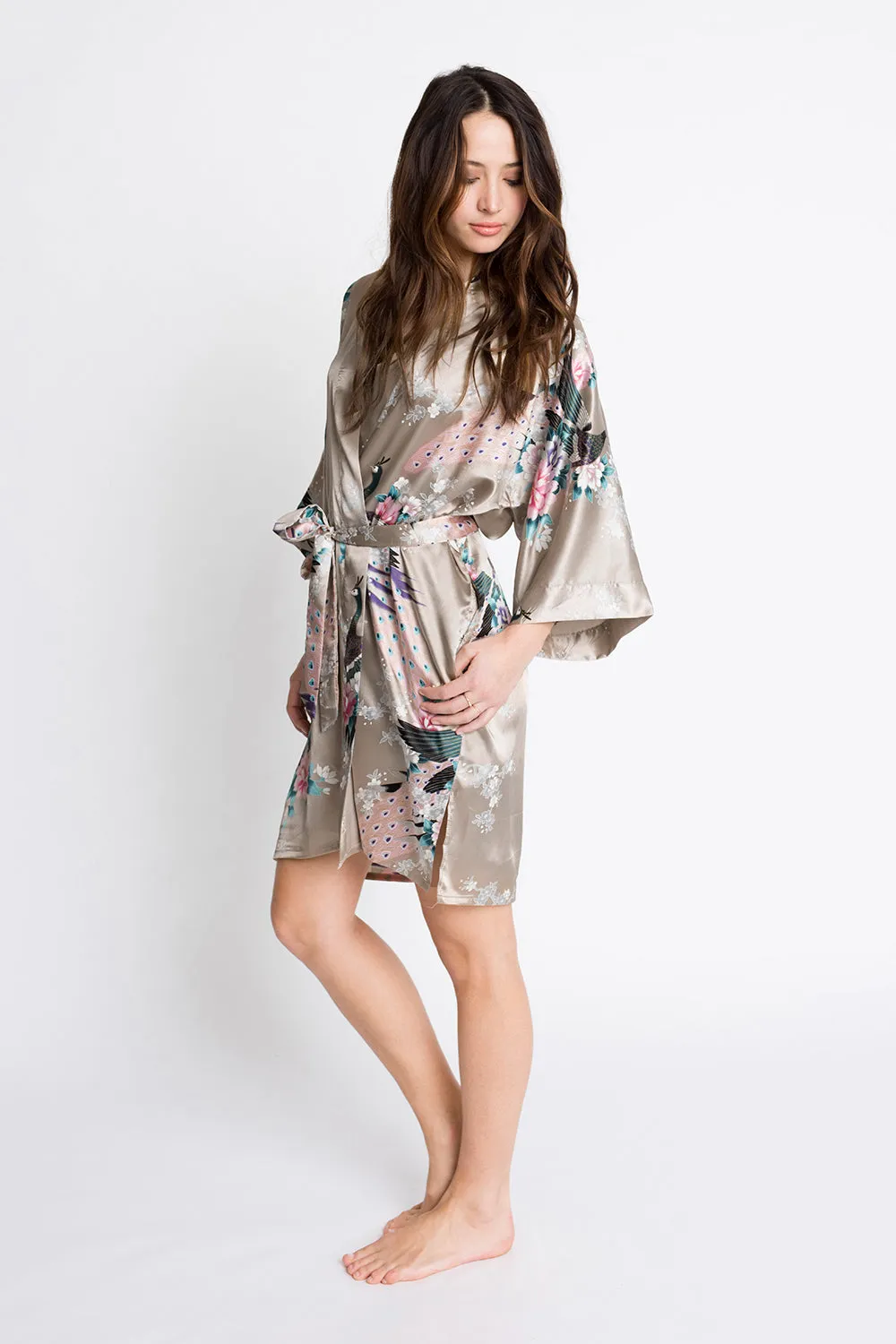 Peacock & Blossoms Short Kimono Robe