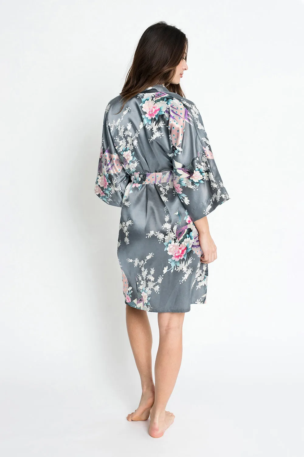 Peacock & Blossoms Short Kimono Robe