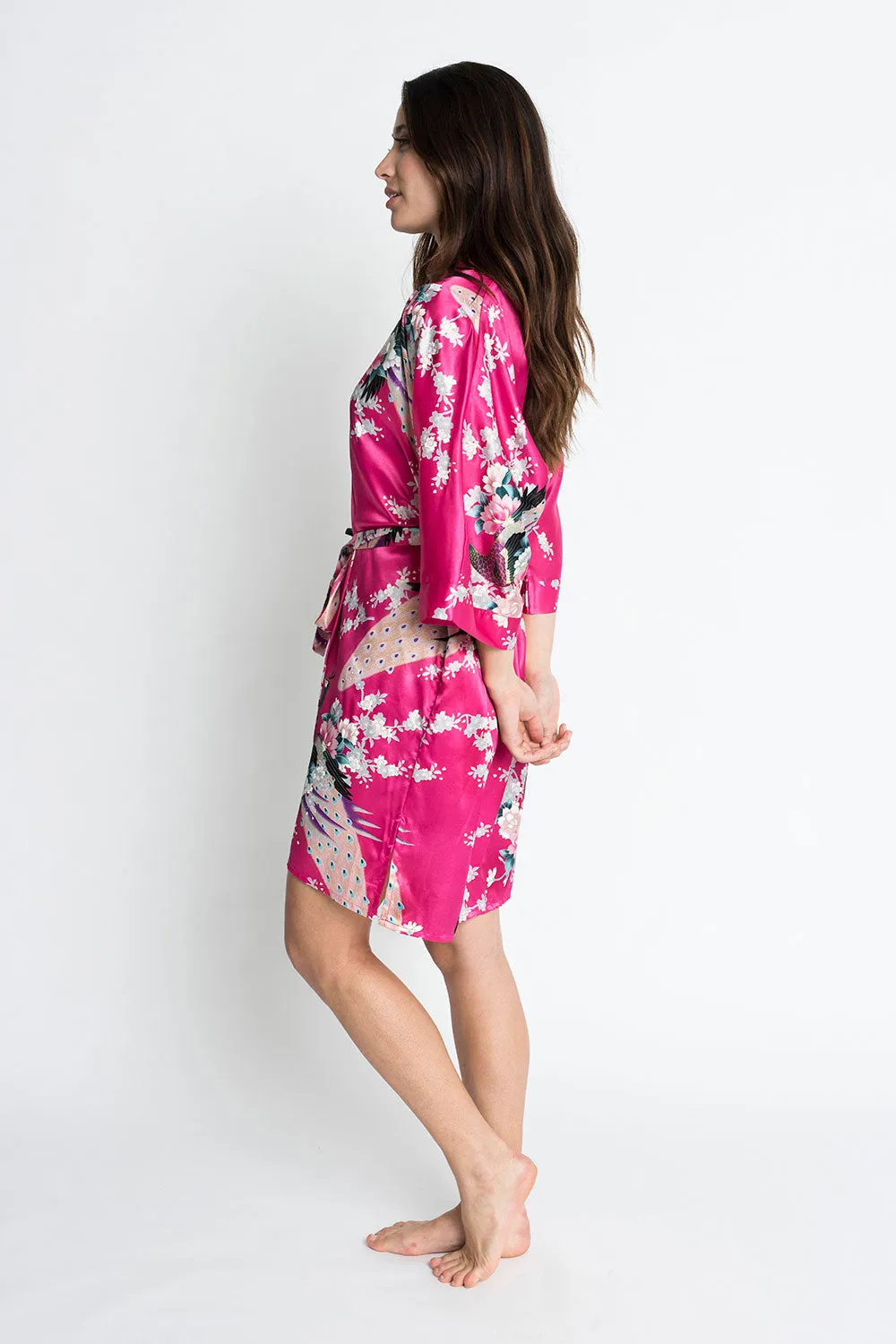 Peacock & Blossoms Short Kimono Robe