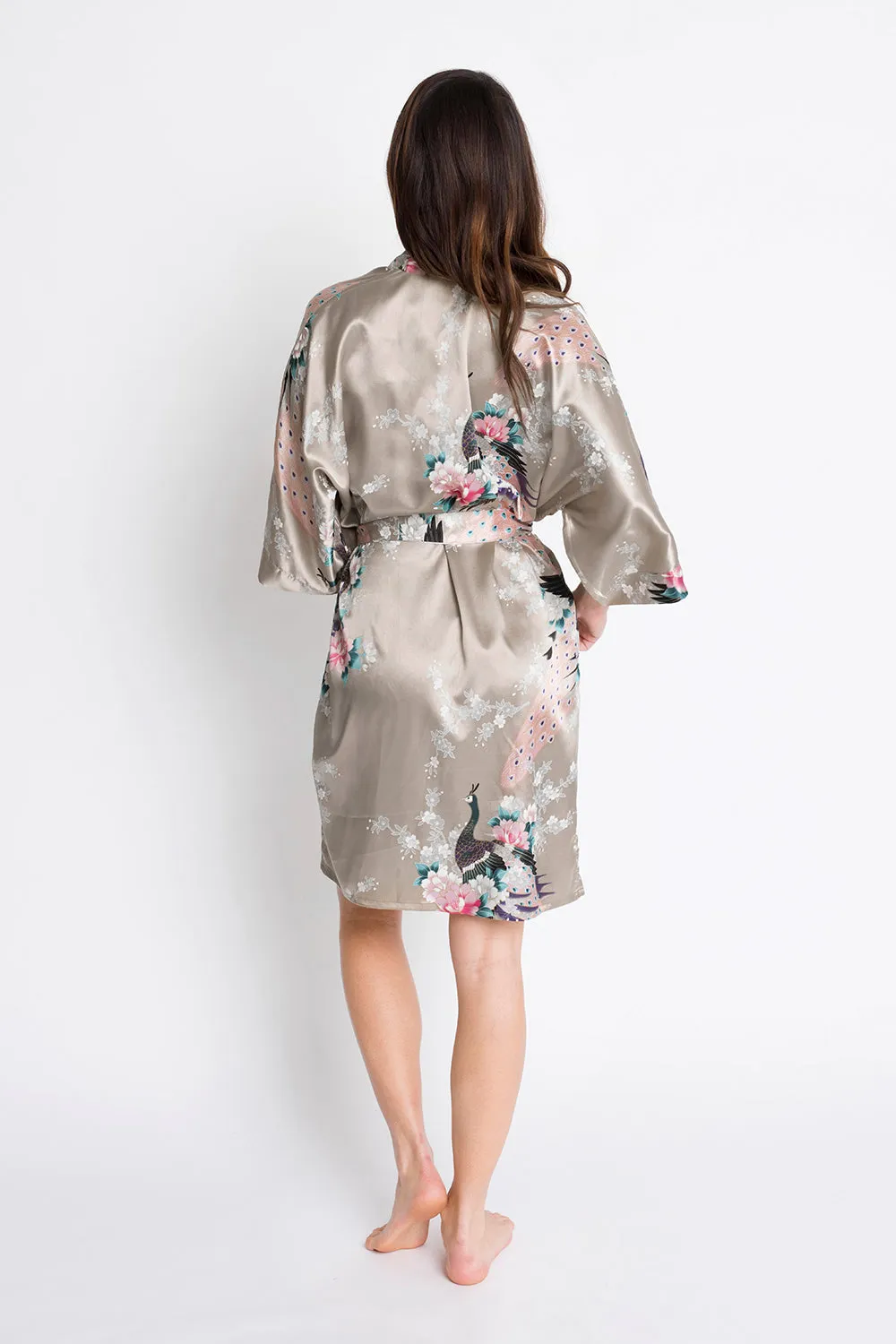 Peacock & Blossoms Short Kimono Robe