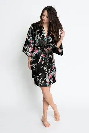Peacock & Blossoms Short Kimono Robe