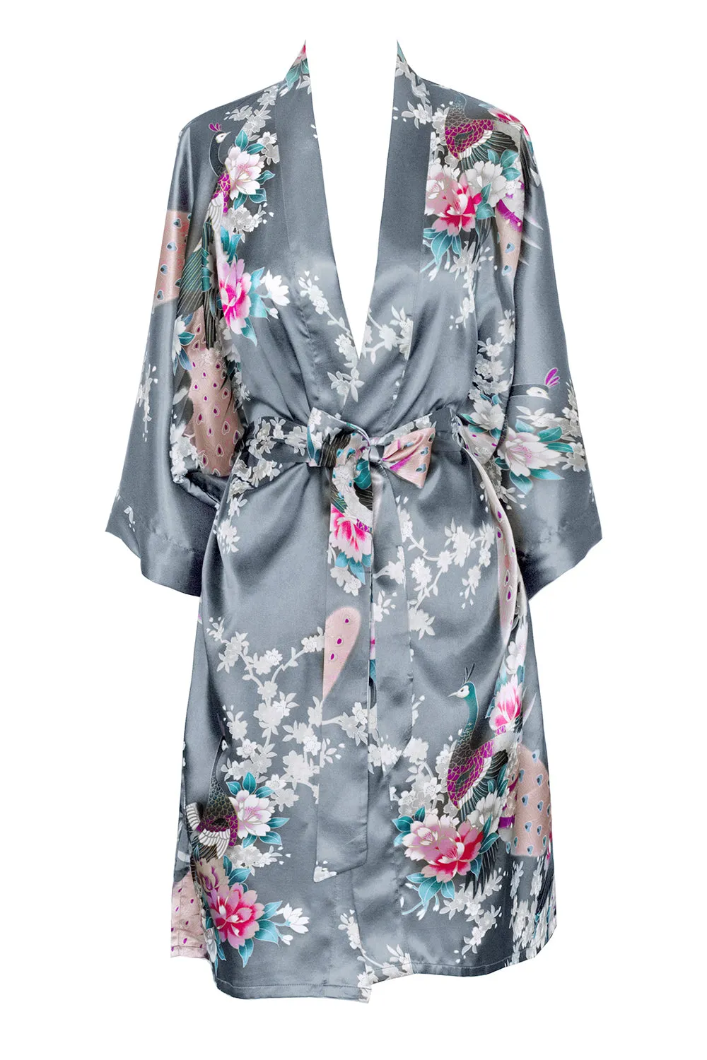 Peacock & Blossoms Short Kimono Robe