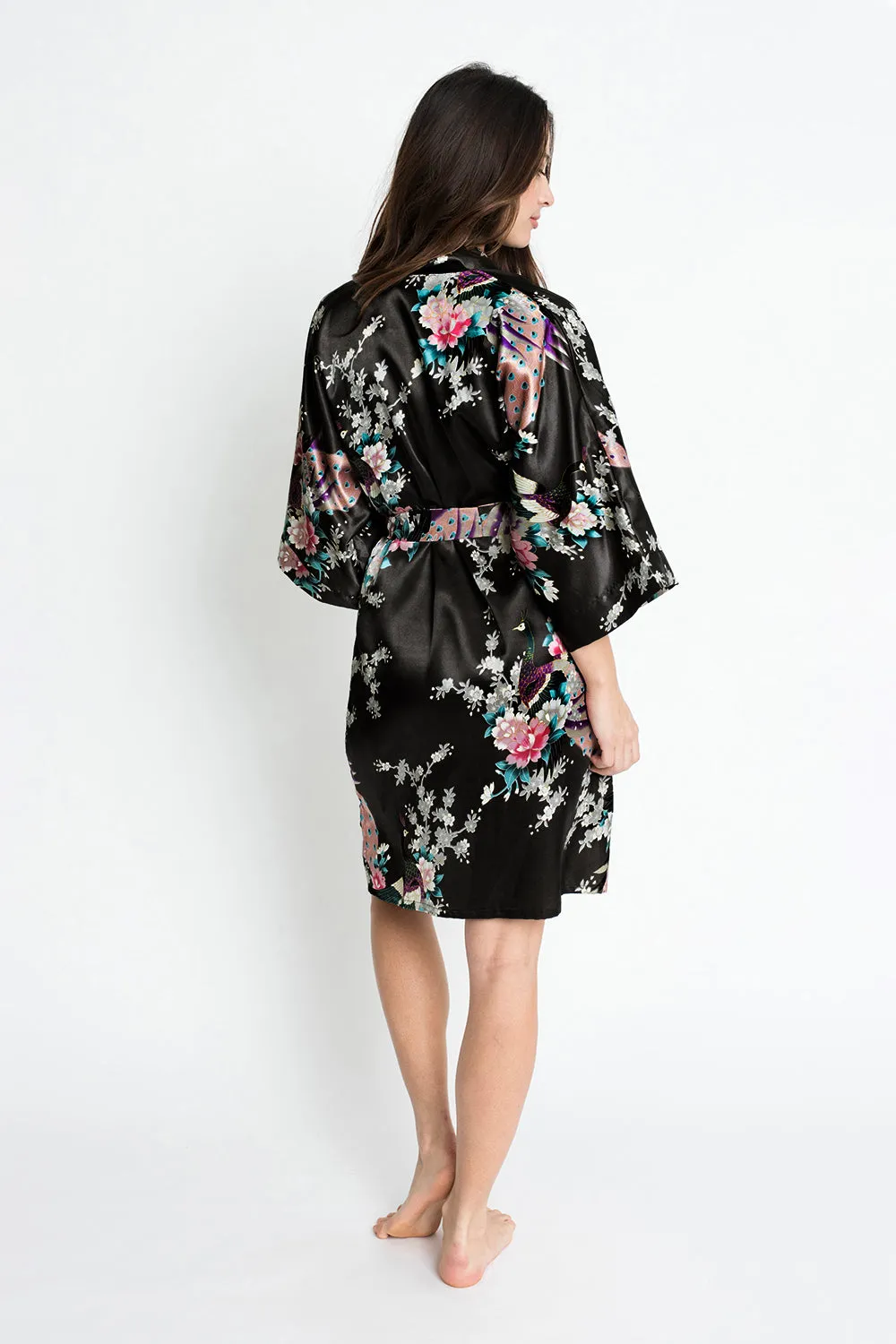 Peacock & Blossoms Short Kimono Robe