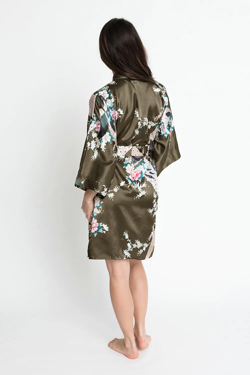 Peacock & Blossoms Short Kimono Robe