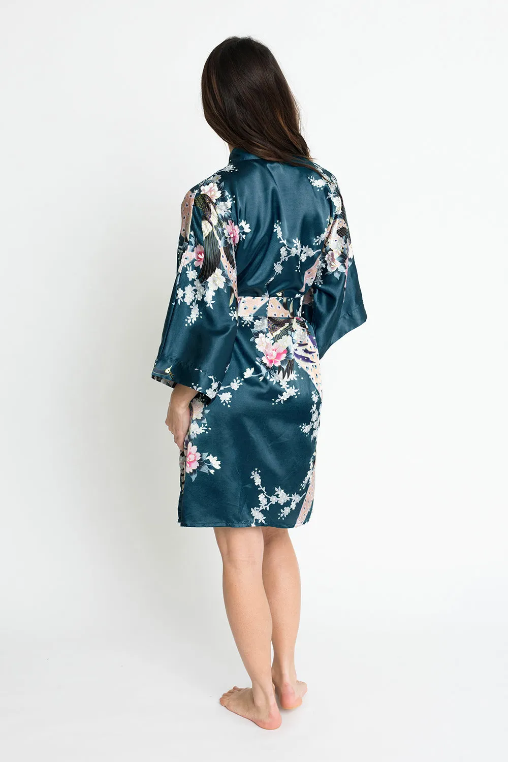 Peacock & Blossoms Short Kimono Robe
