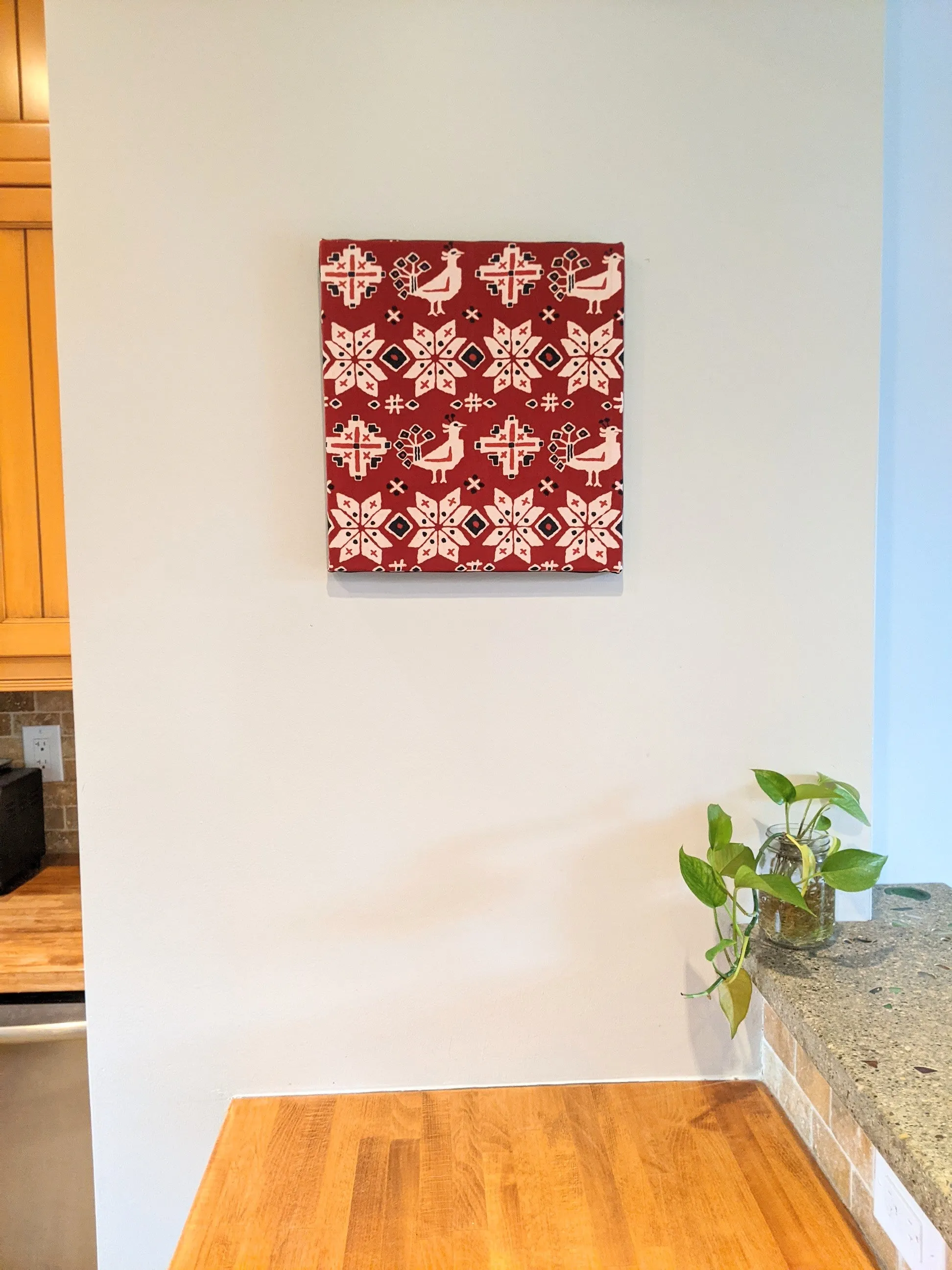 Peacock and flower sarasa obi wall art