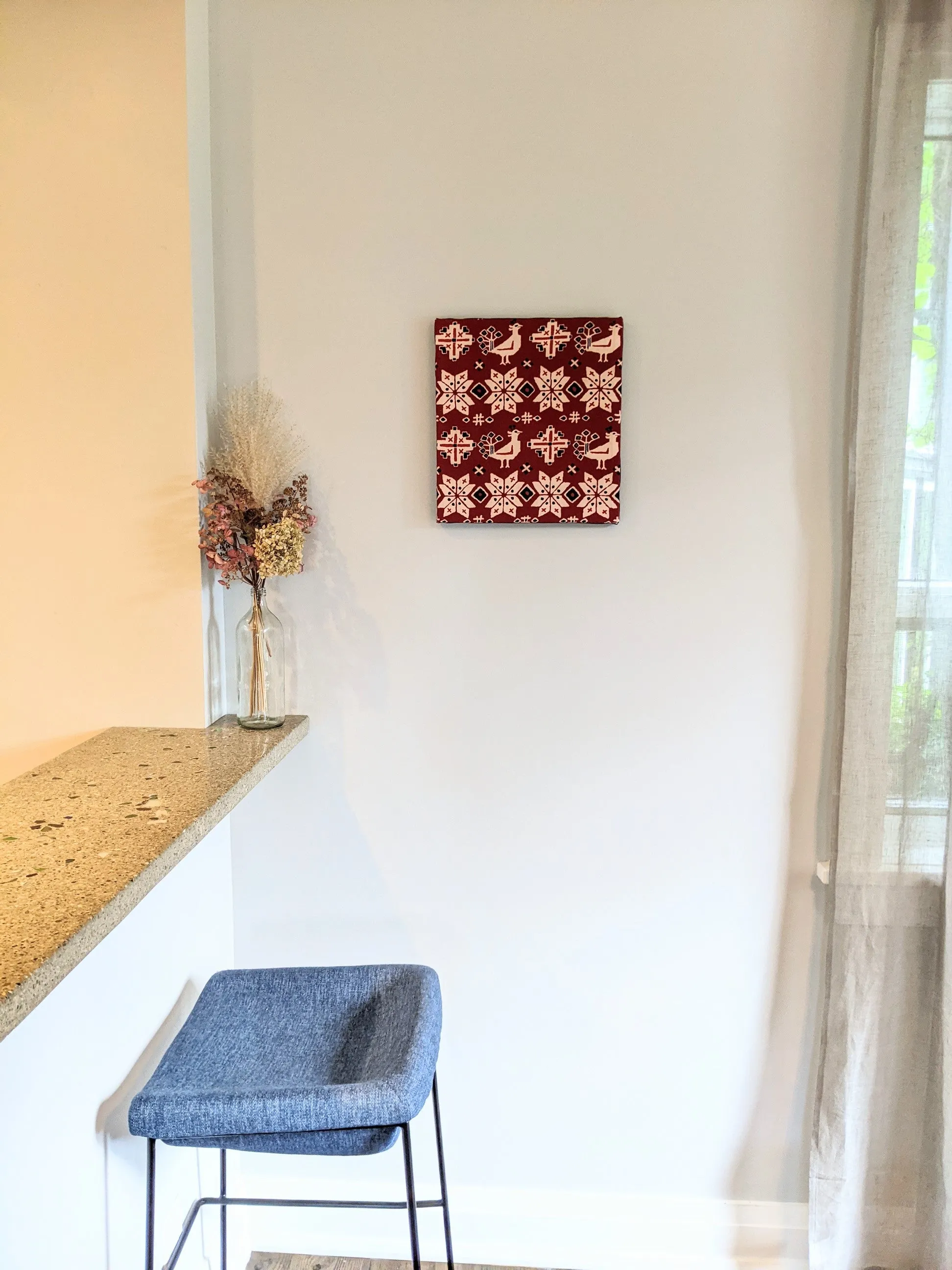 Peacock and flower sarasa obi wall art