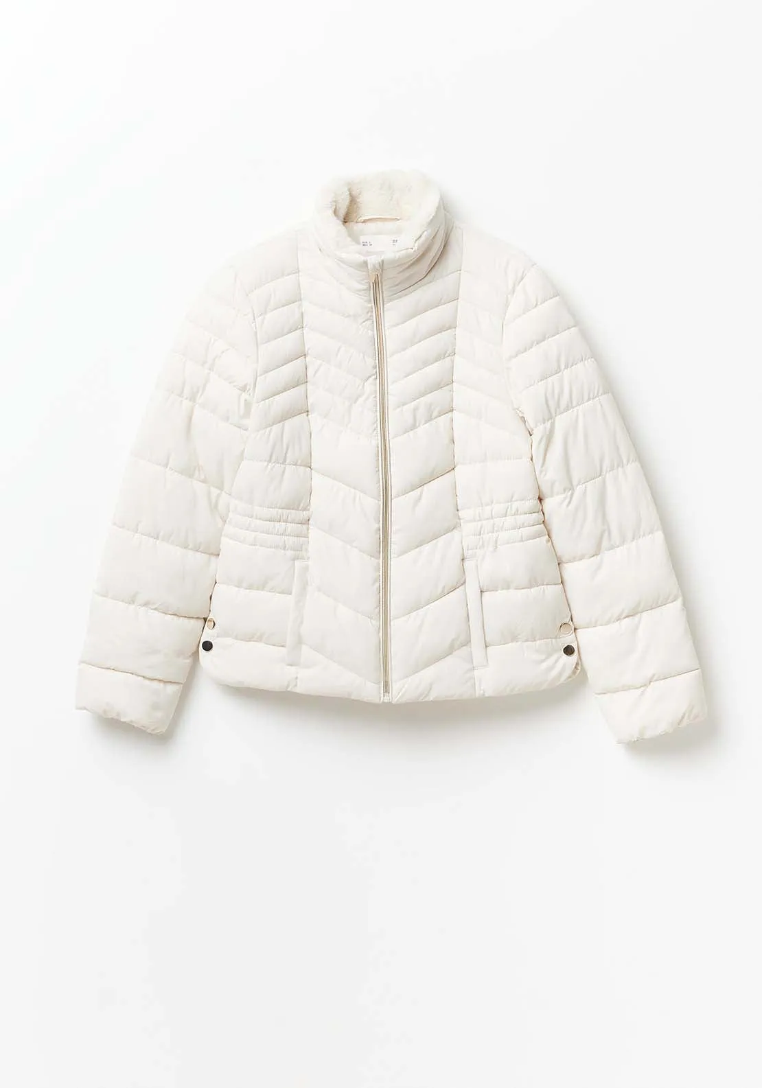 Plain Furry Parka - Ecru