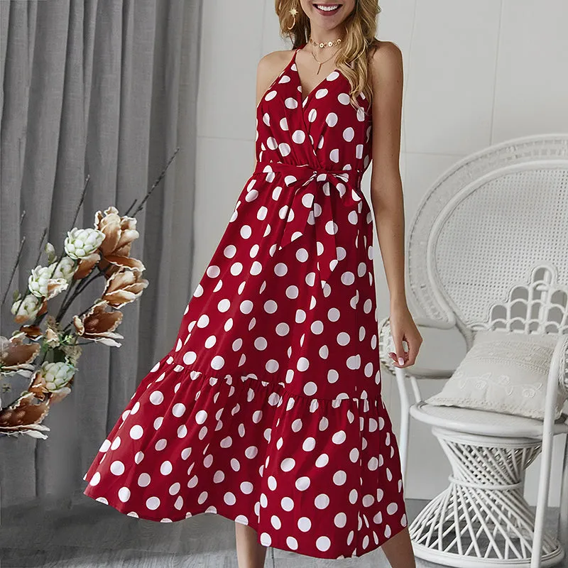 Polka Dot Spaghetti Strap Beachwear Vacation Dress