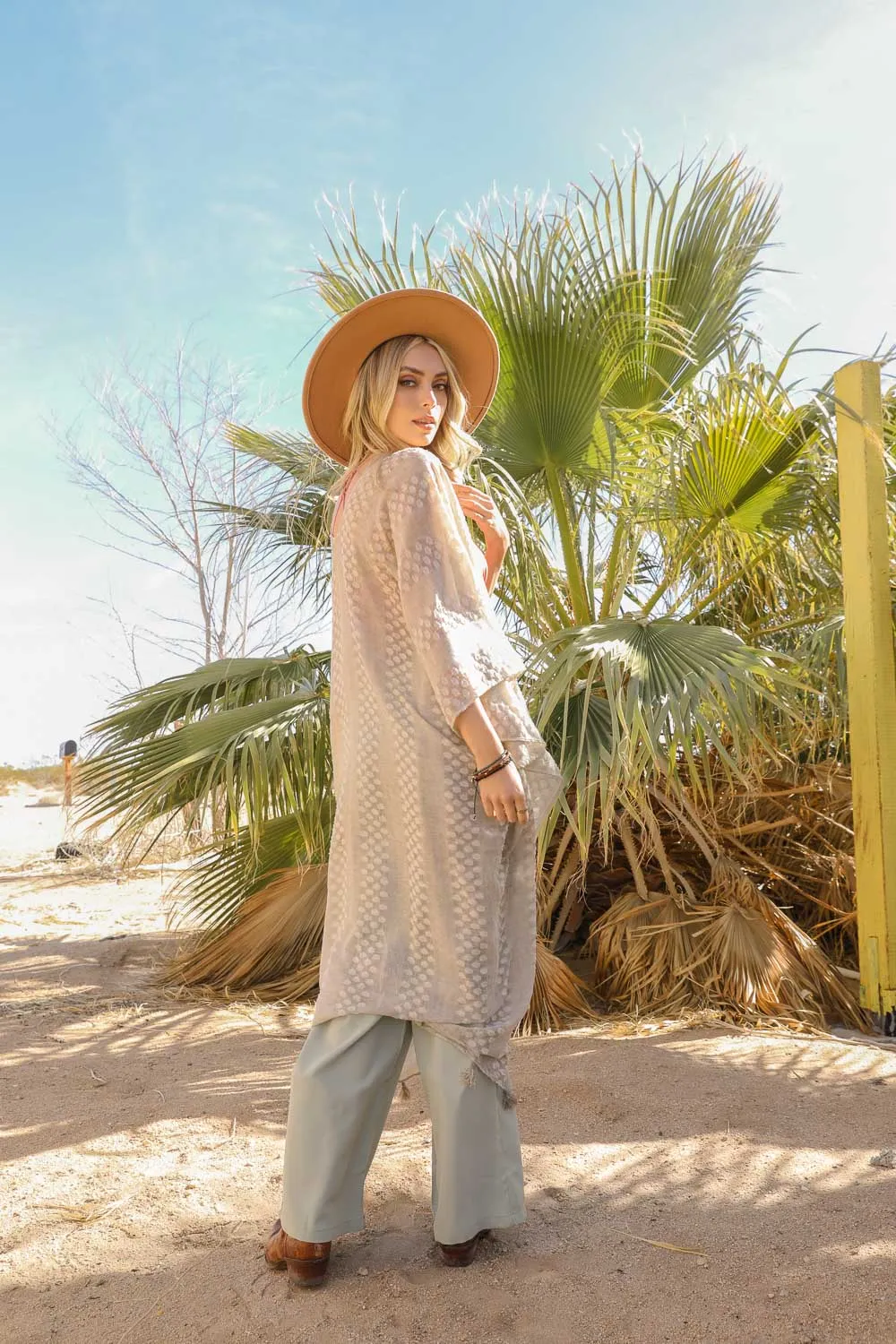 Pom Trimmed Jacquard Kimono
