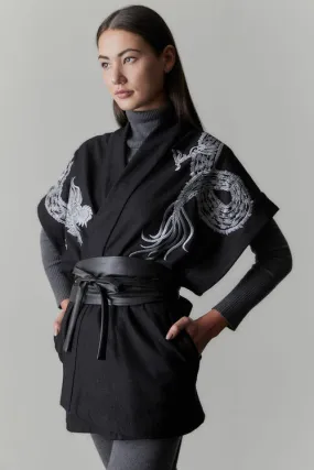 Ponte Dragon Embroidery Kimono Topper