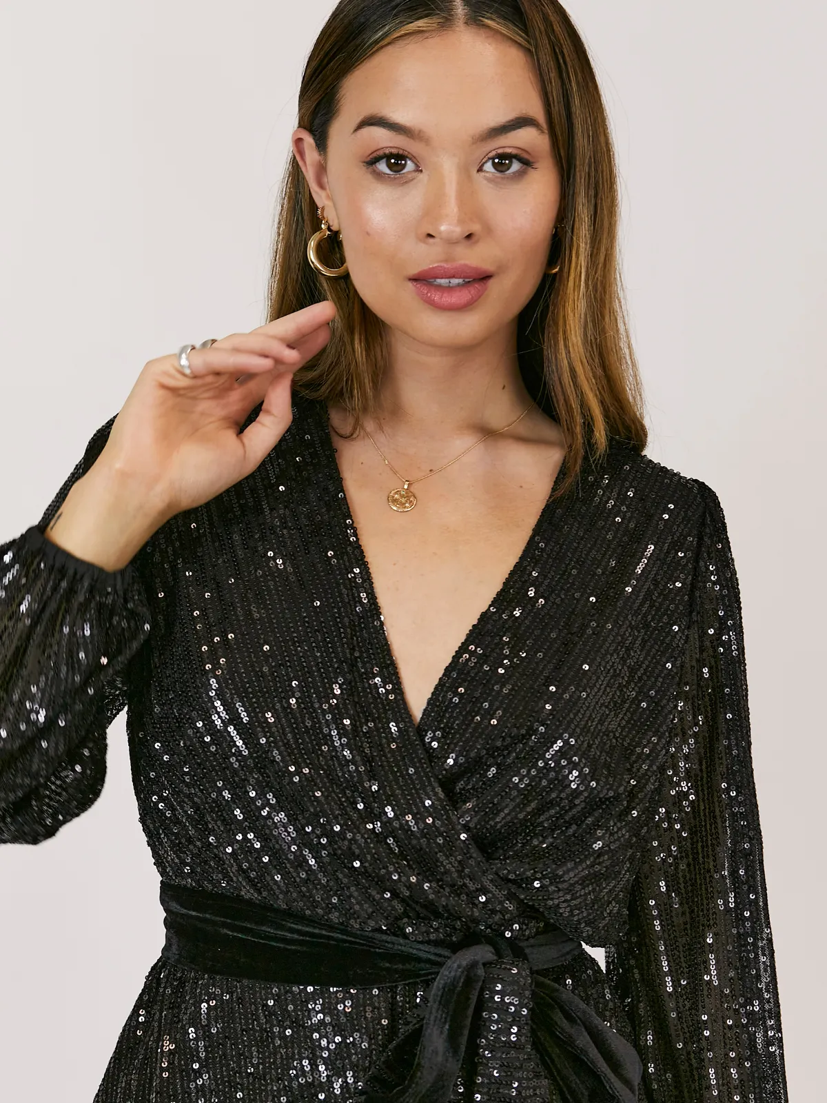 Poppy Black Sequin Wrap Top