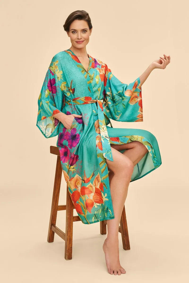 Powder Hummingbird At Dusk Kimono Gown