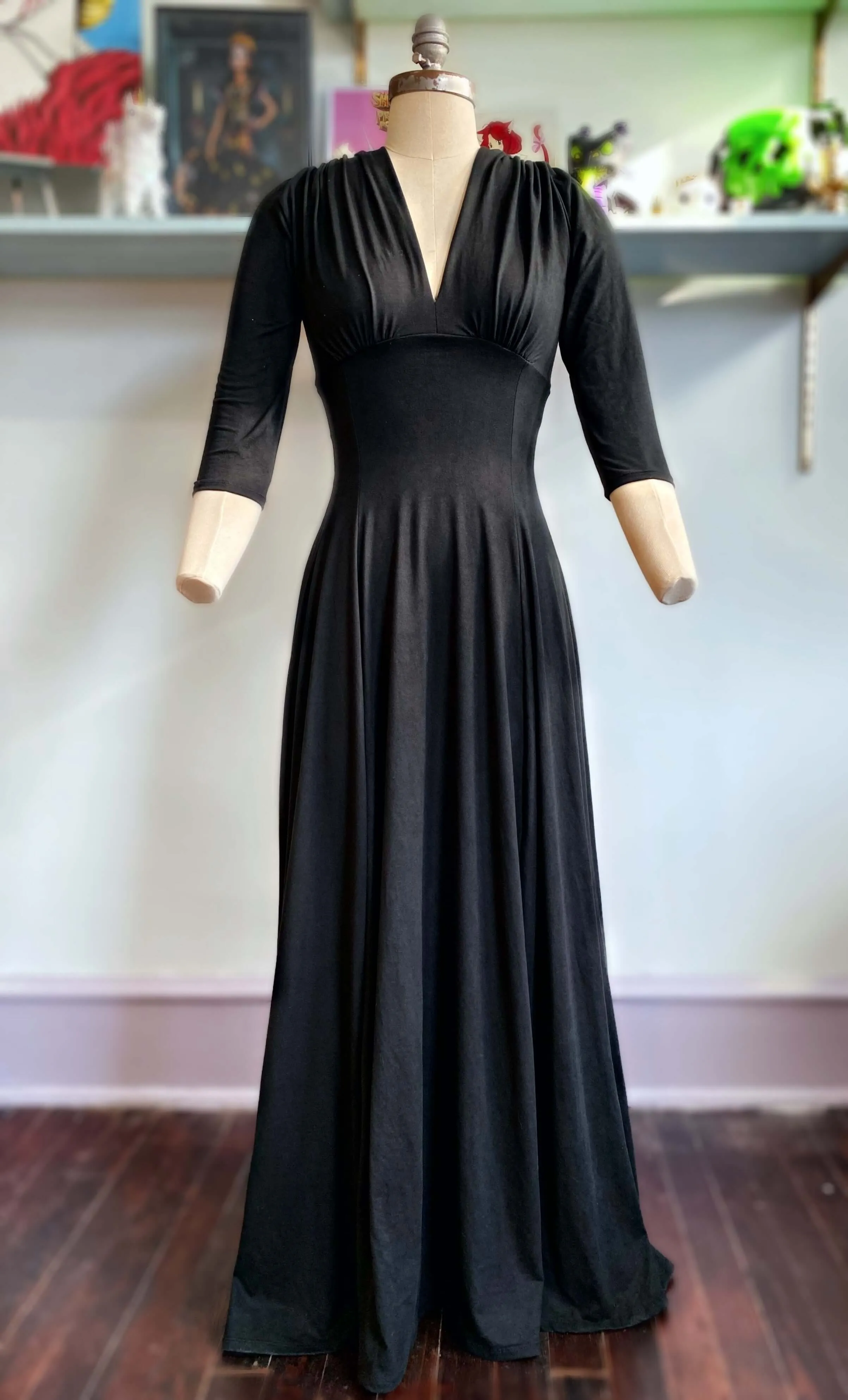 *PRE ORDER* Raquel 3/4 Sleeve Black Knit Maxi Dress