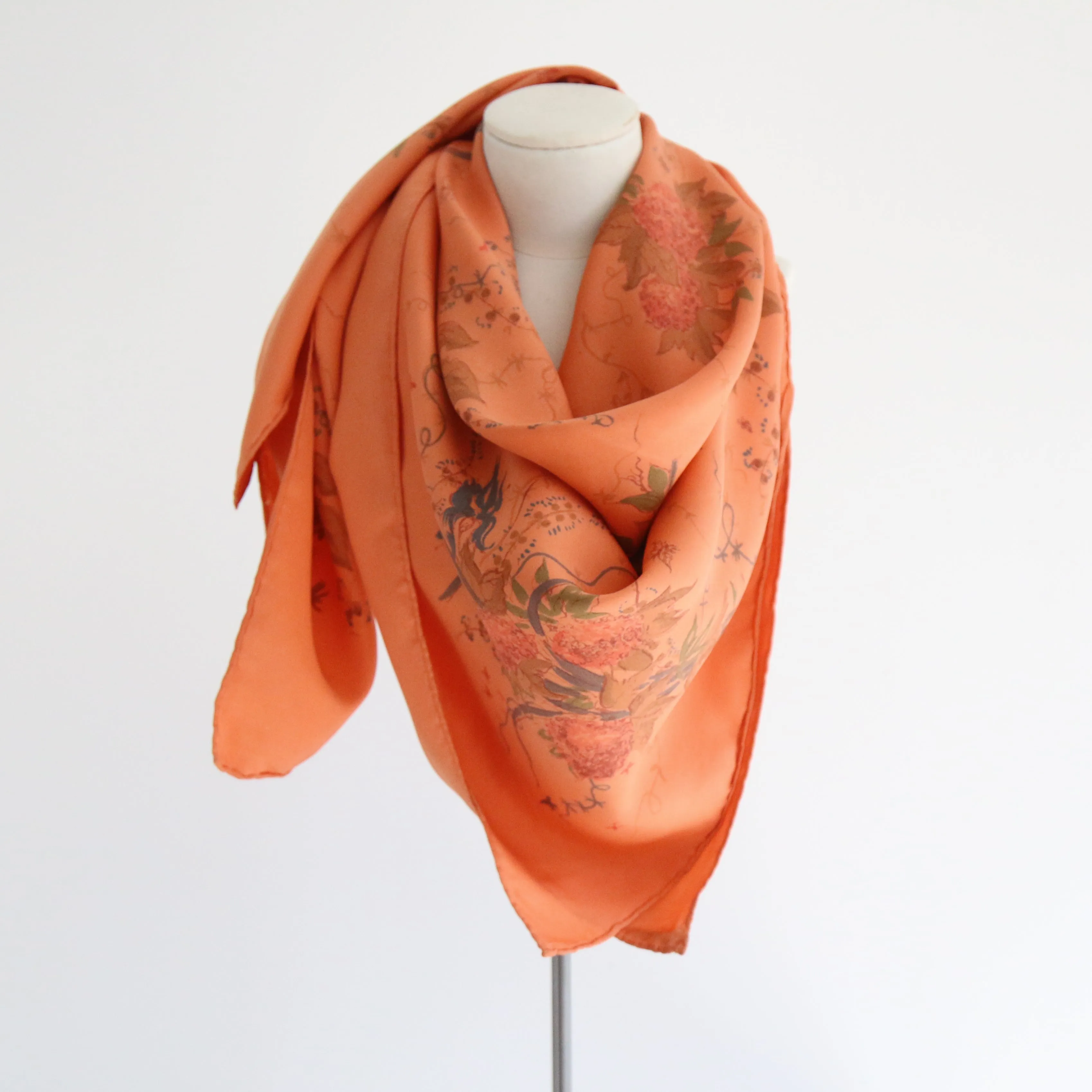 "Peach Florals" Vintage 1950's Floral Silk Scarf