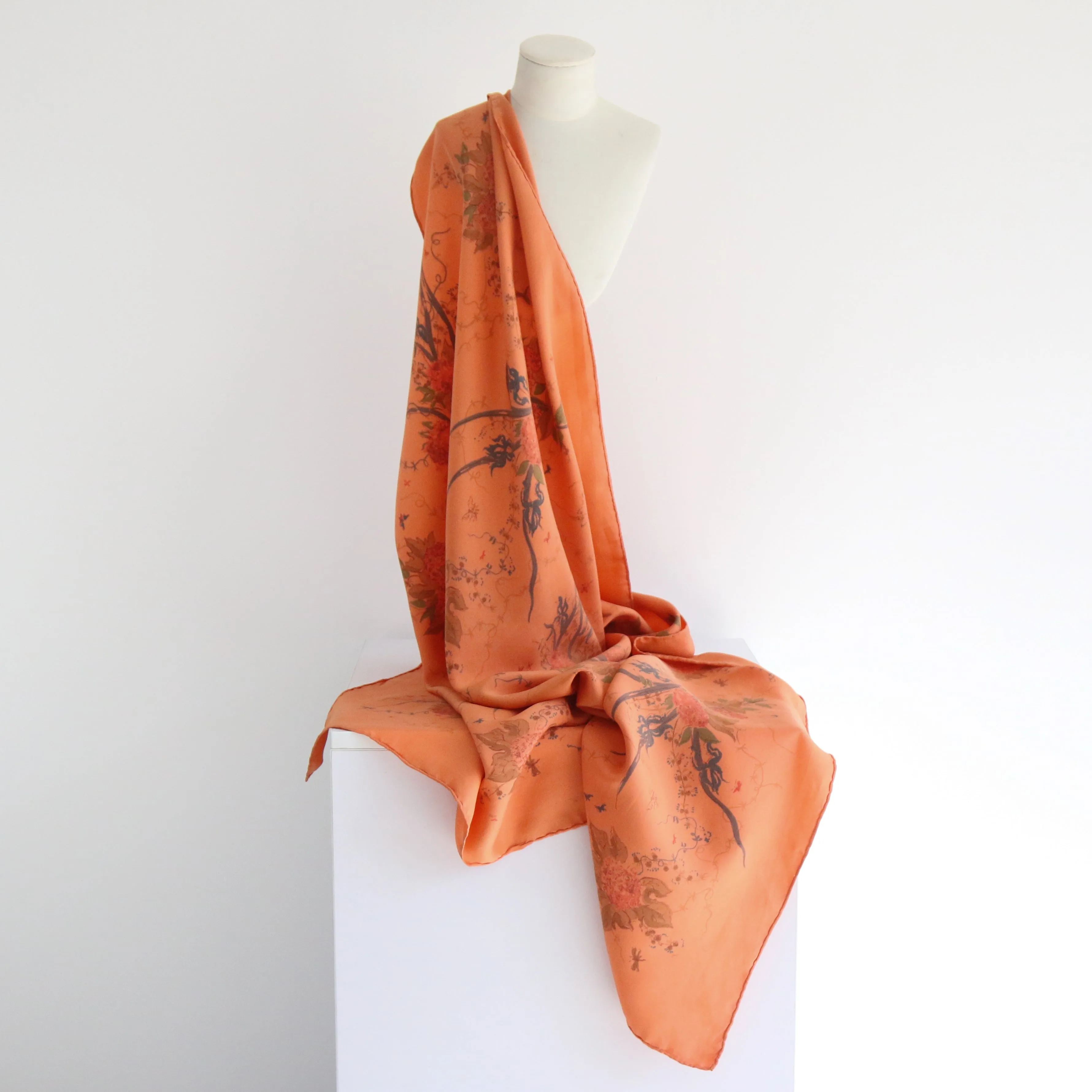 "Peach Florals" Vintage 1950's Floral Silk Scarf