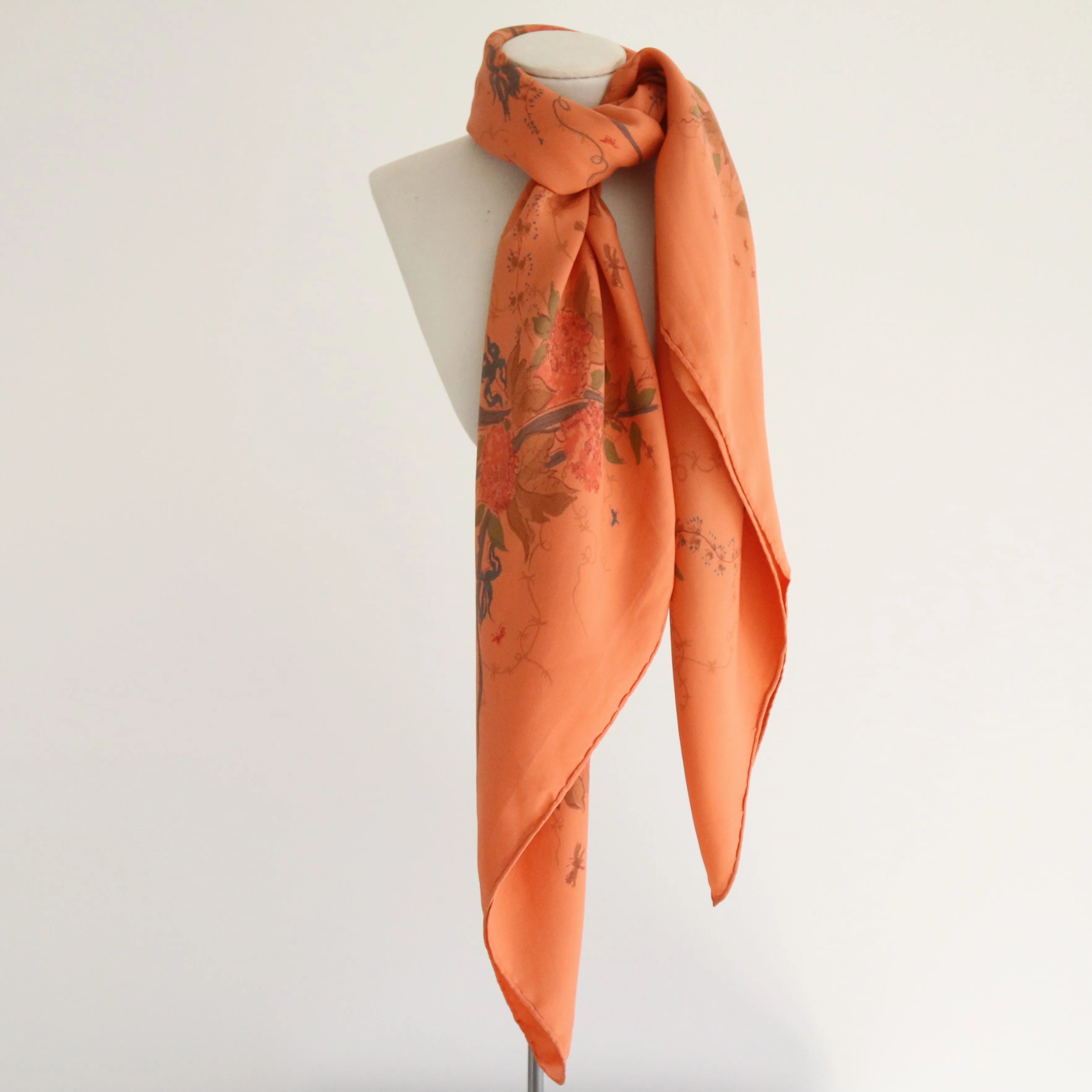 "Peach Florals" Vintage 1950's Floral Silk Scarf