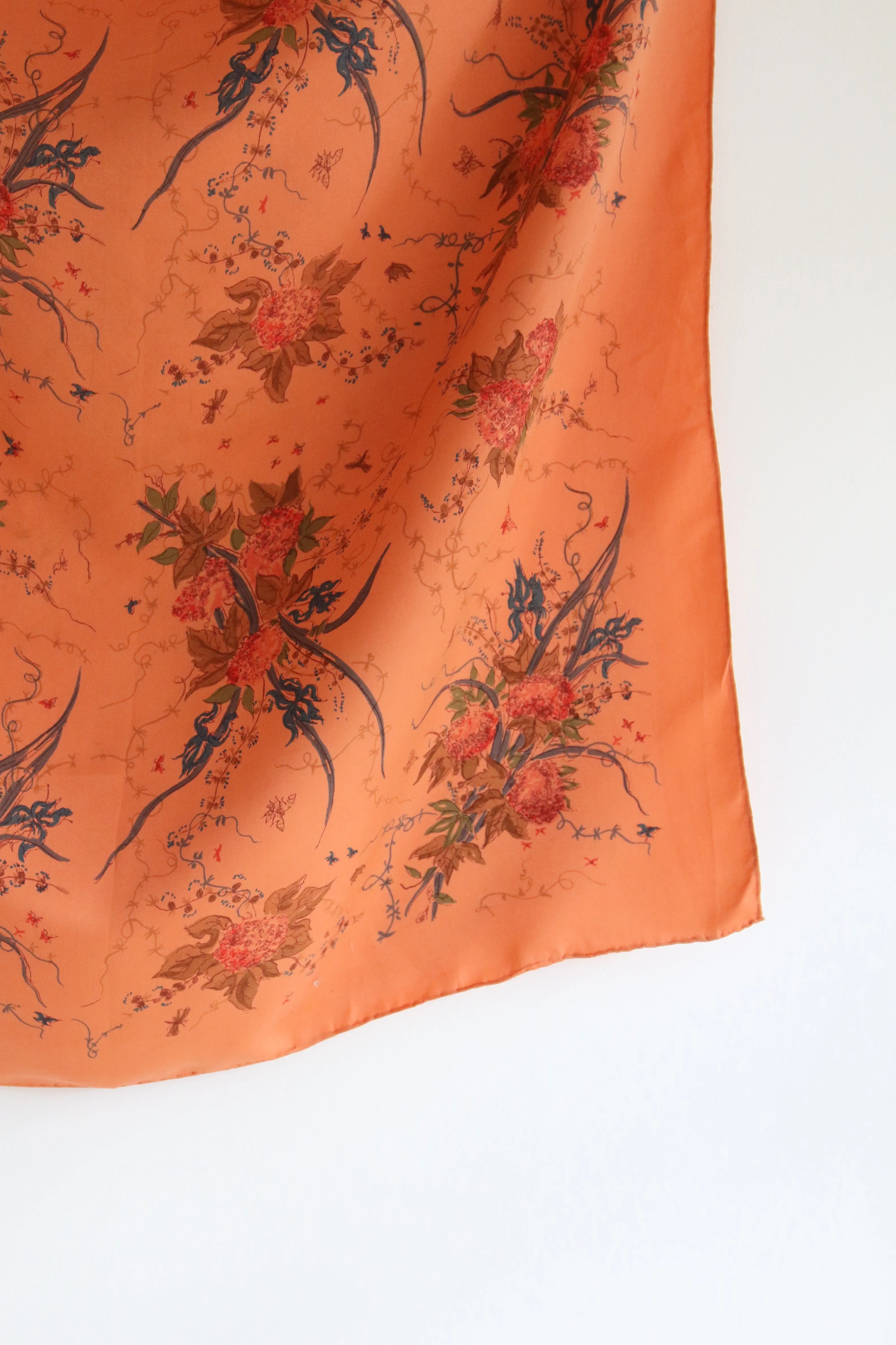 "Peach Florals" Vintage 1950's Floral Silk Scarf