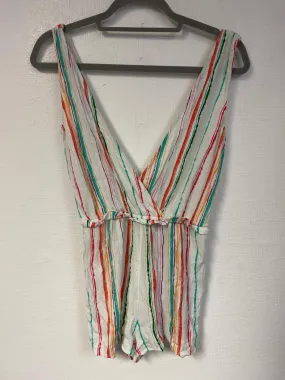 Rainbow stripe crinkle babydoll playsuit, Primark, Size 6, 8 (Viscose)