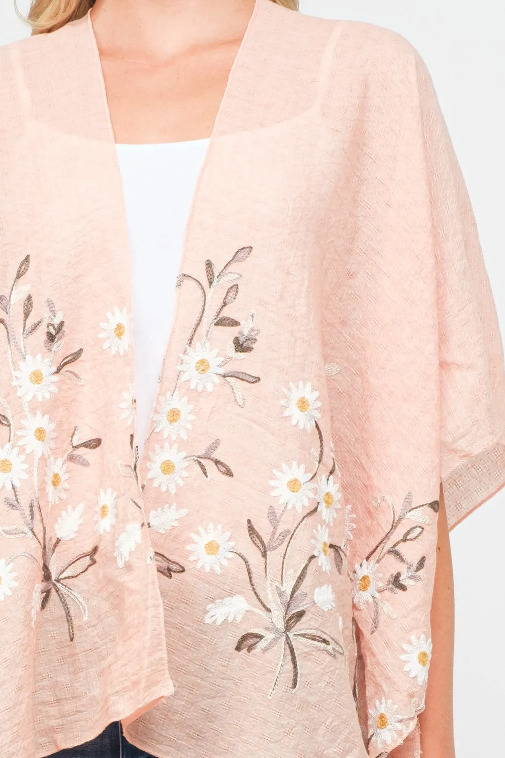 RAJ PAULINE PEARL PEACH FLORAL EMBROIDERED DUSTER KIMONO